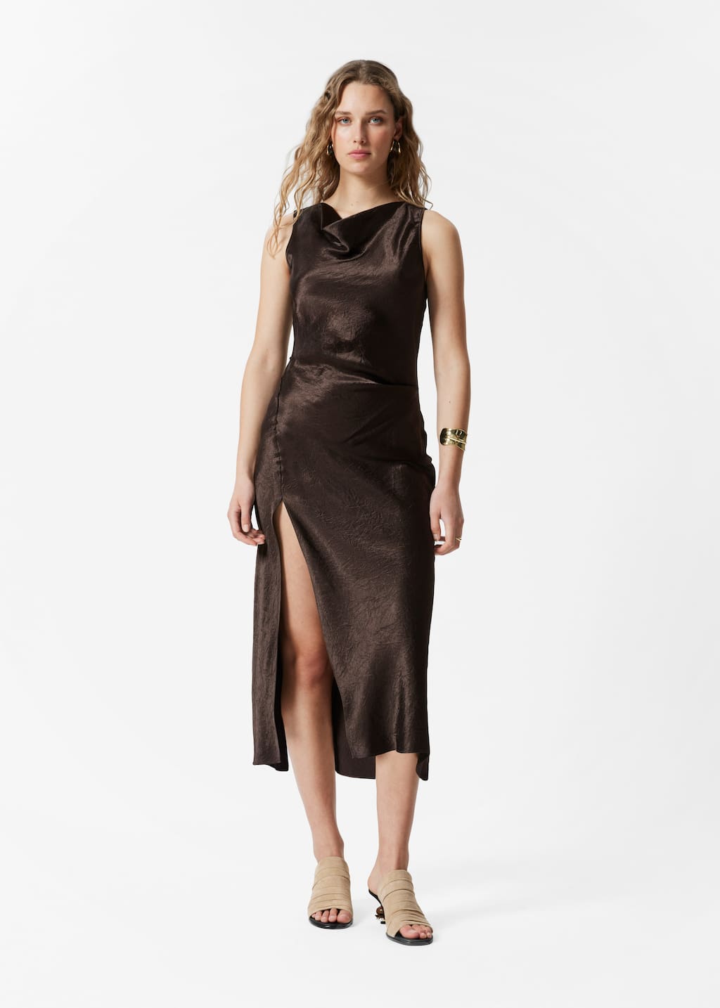 Image of Vestido midi de satén drapeado