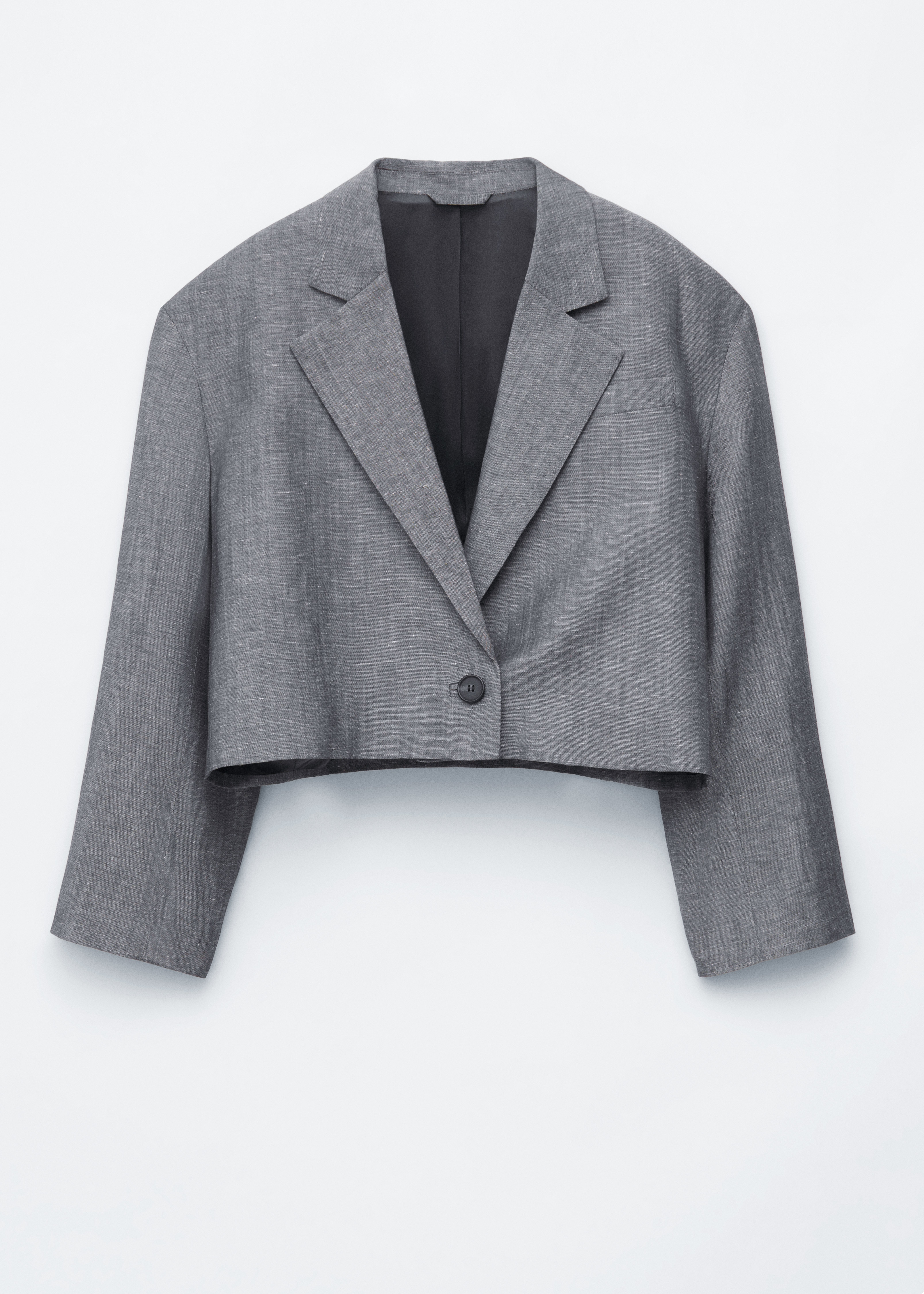 Cropped blazer i hørblend - Gråmeleret
