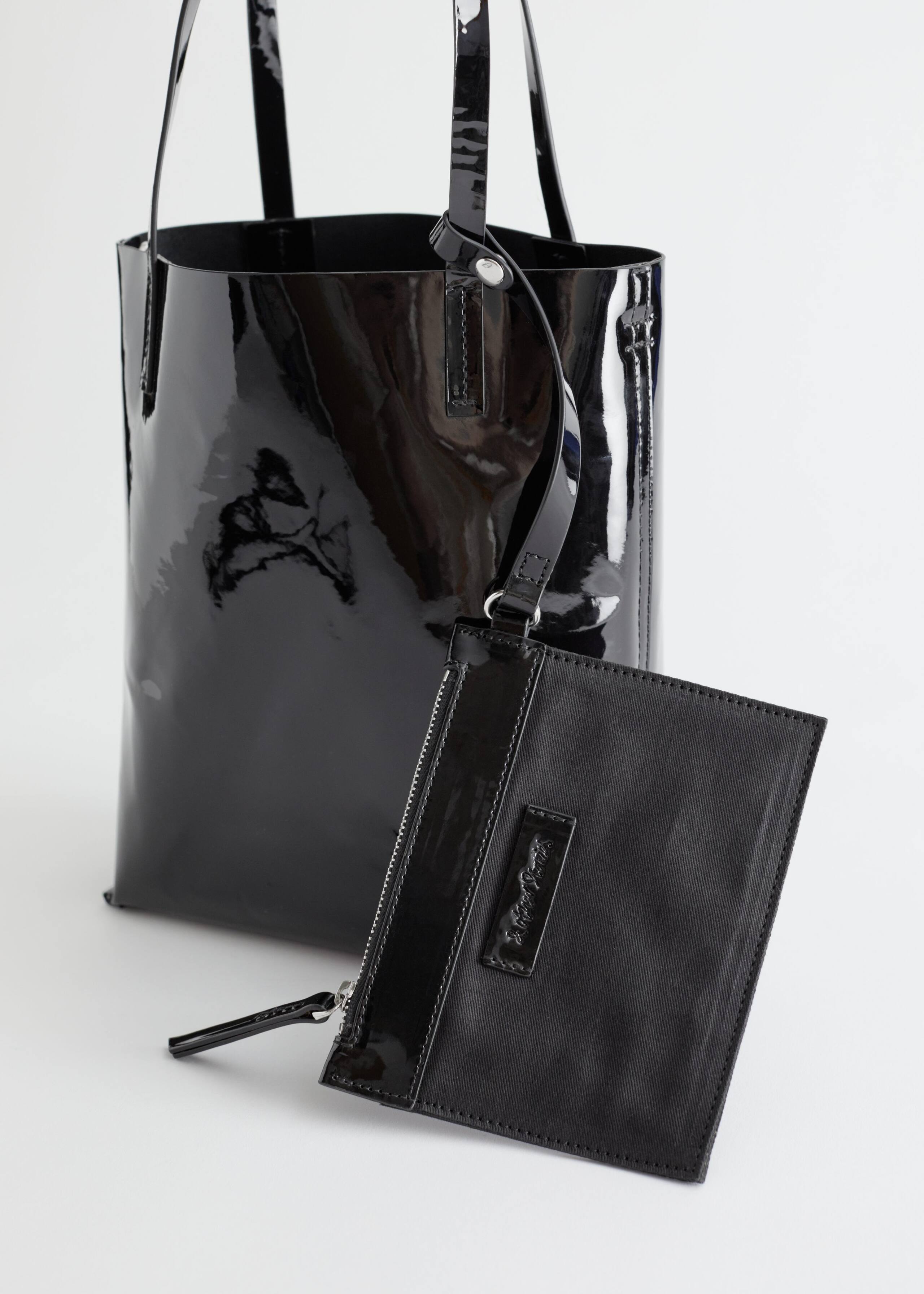 Small Patent Tote Bag - {{variantName}} - Descriptive Detail