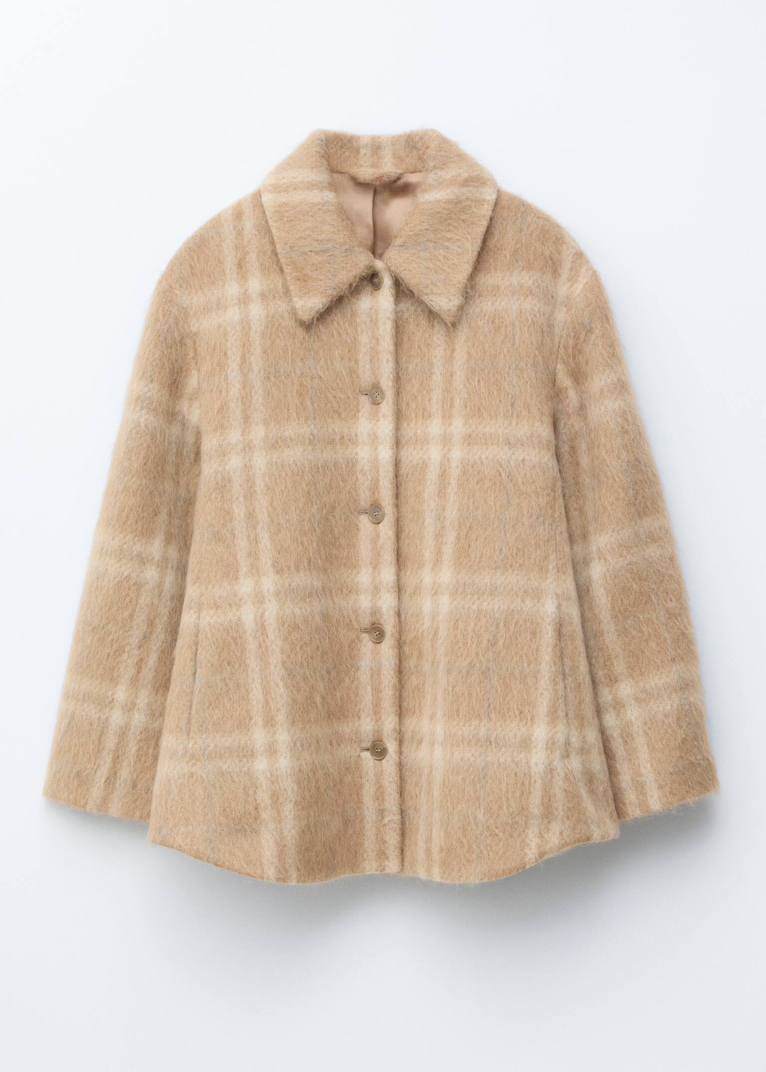 Wool Shirt Jacket - Beige Checked - 2