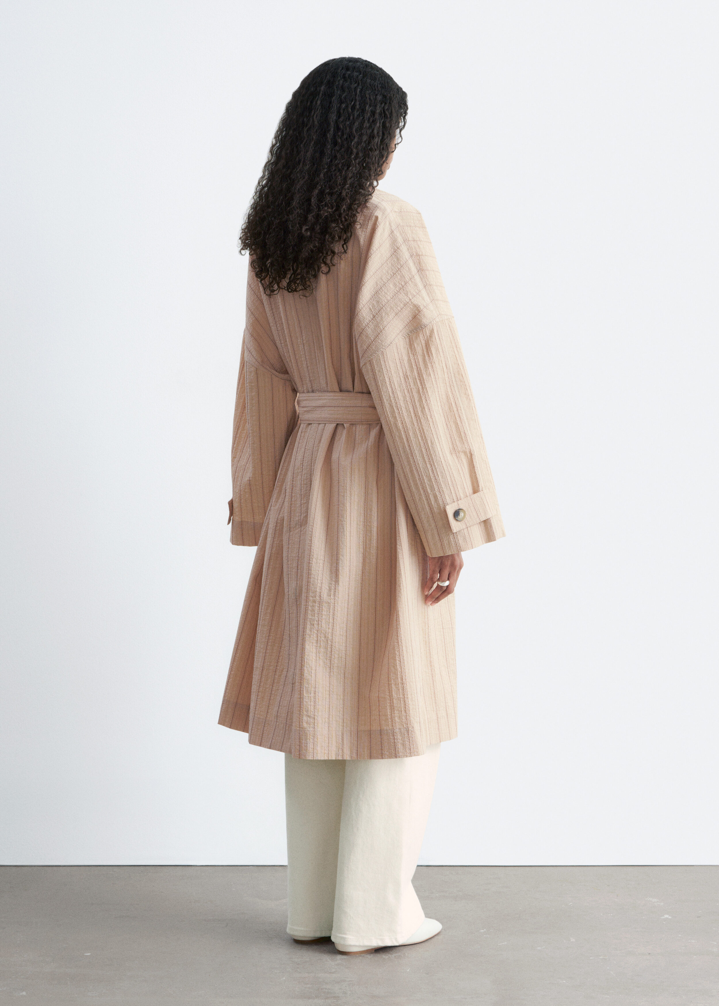 Oversized Pinstripe Trench Coat - Beige/Pinstripes - & Other