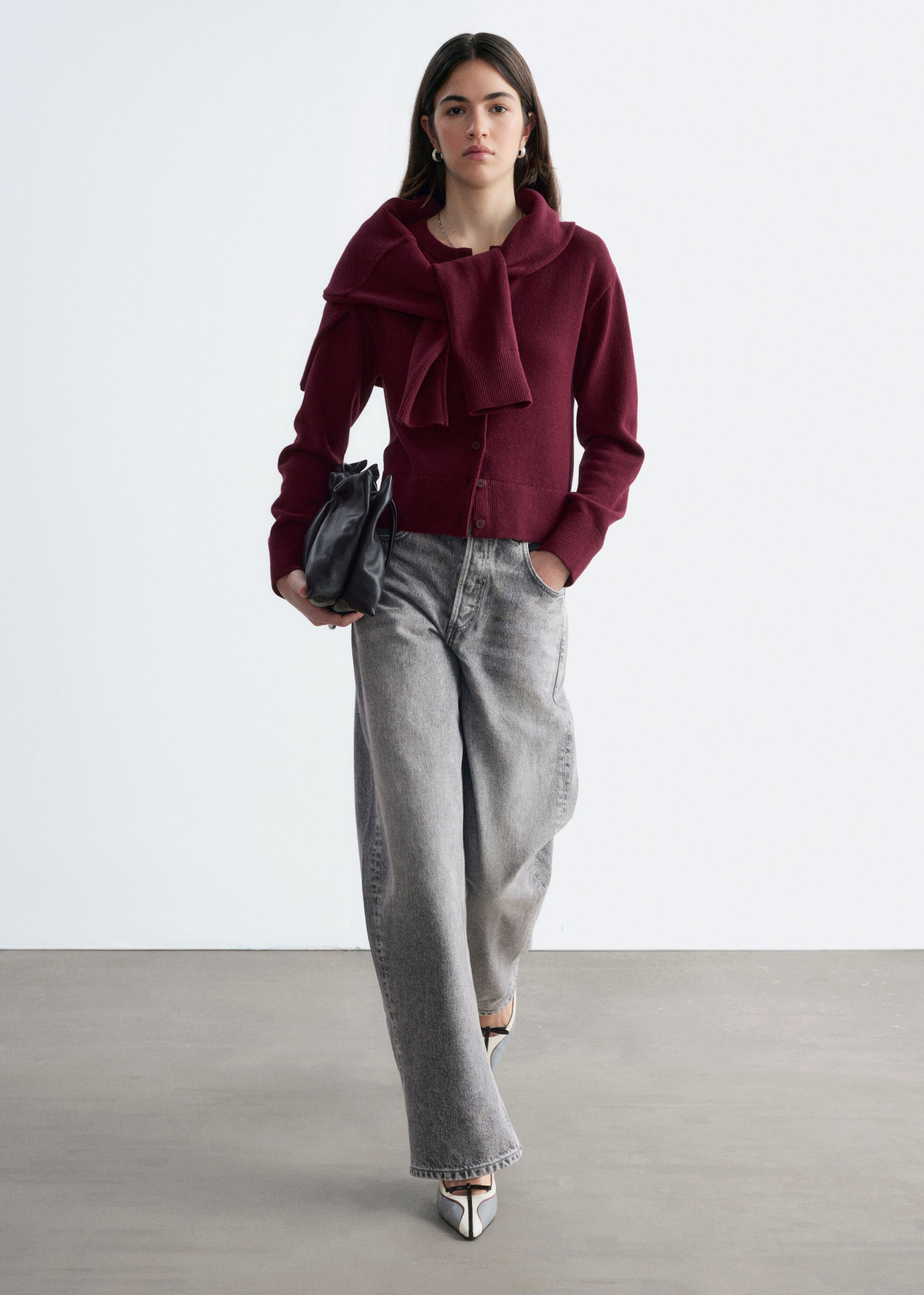 Thin-Knit Cardigan - Dark Red - Lookbook