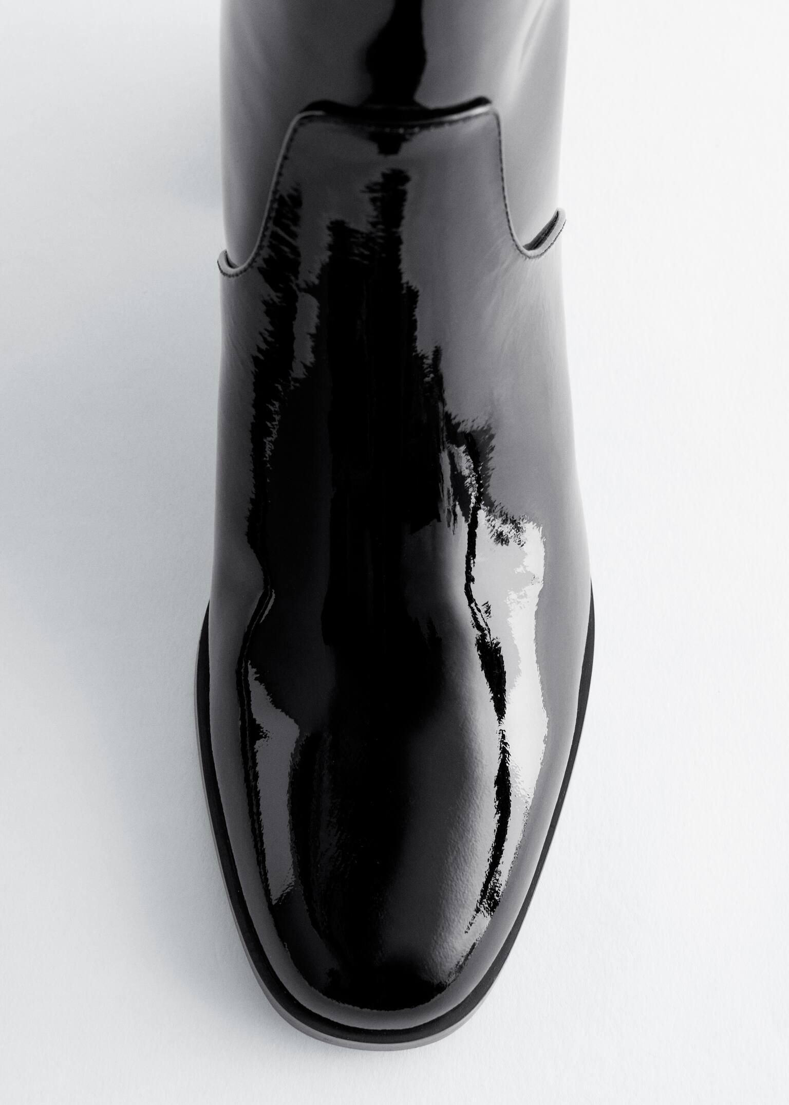 Heeled Glossed-Leather Ankle Boots - Black - 3