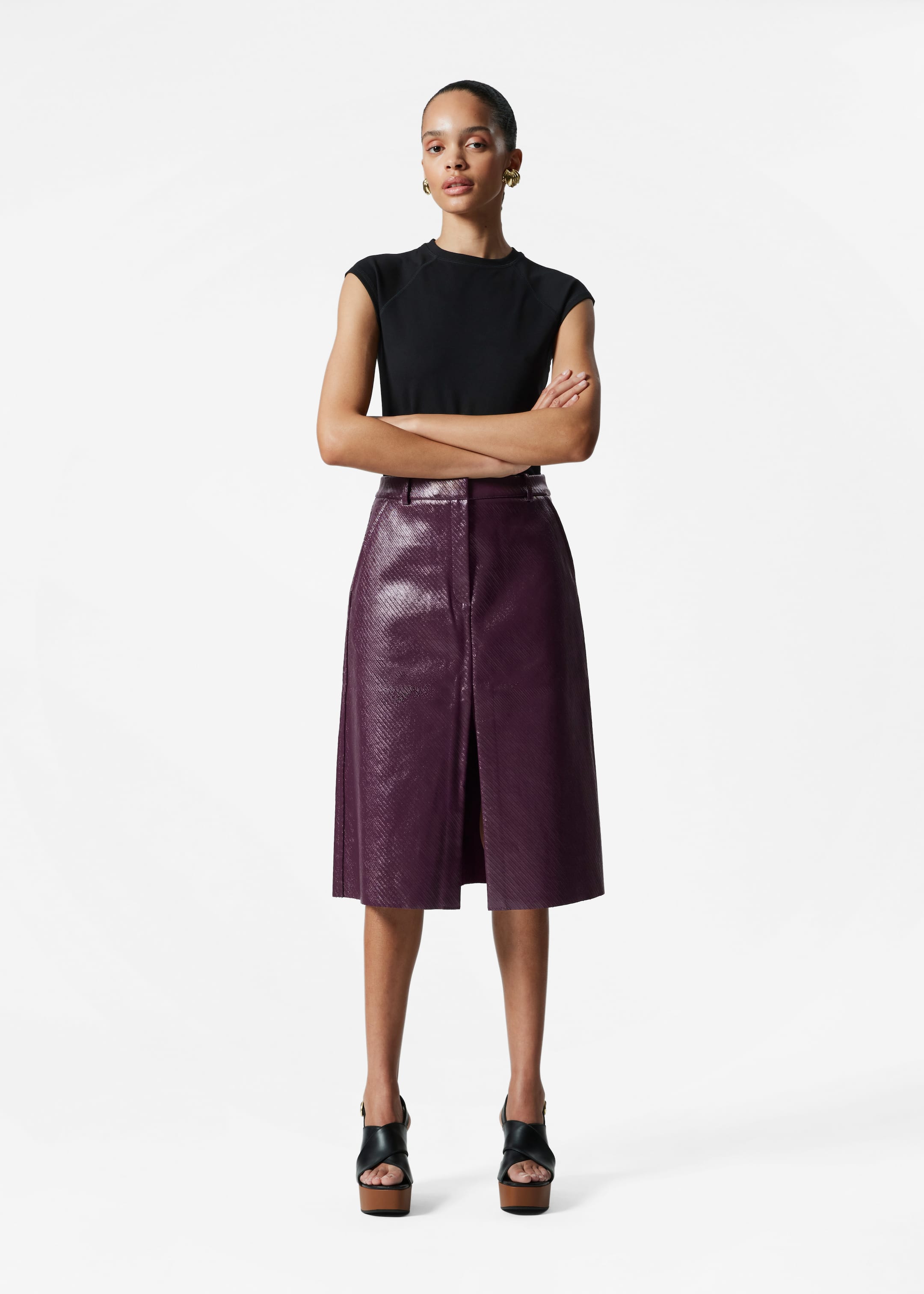 Zobacz większy obraz: Trapezowa spódnica midi - Ciemnofioletowy - ONA | H&M PL 1