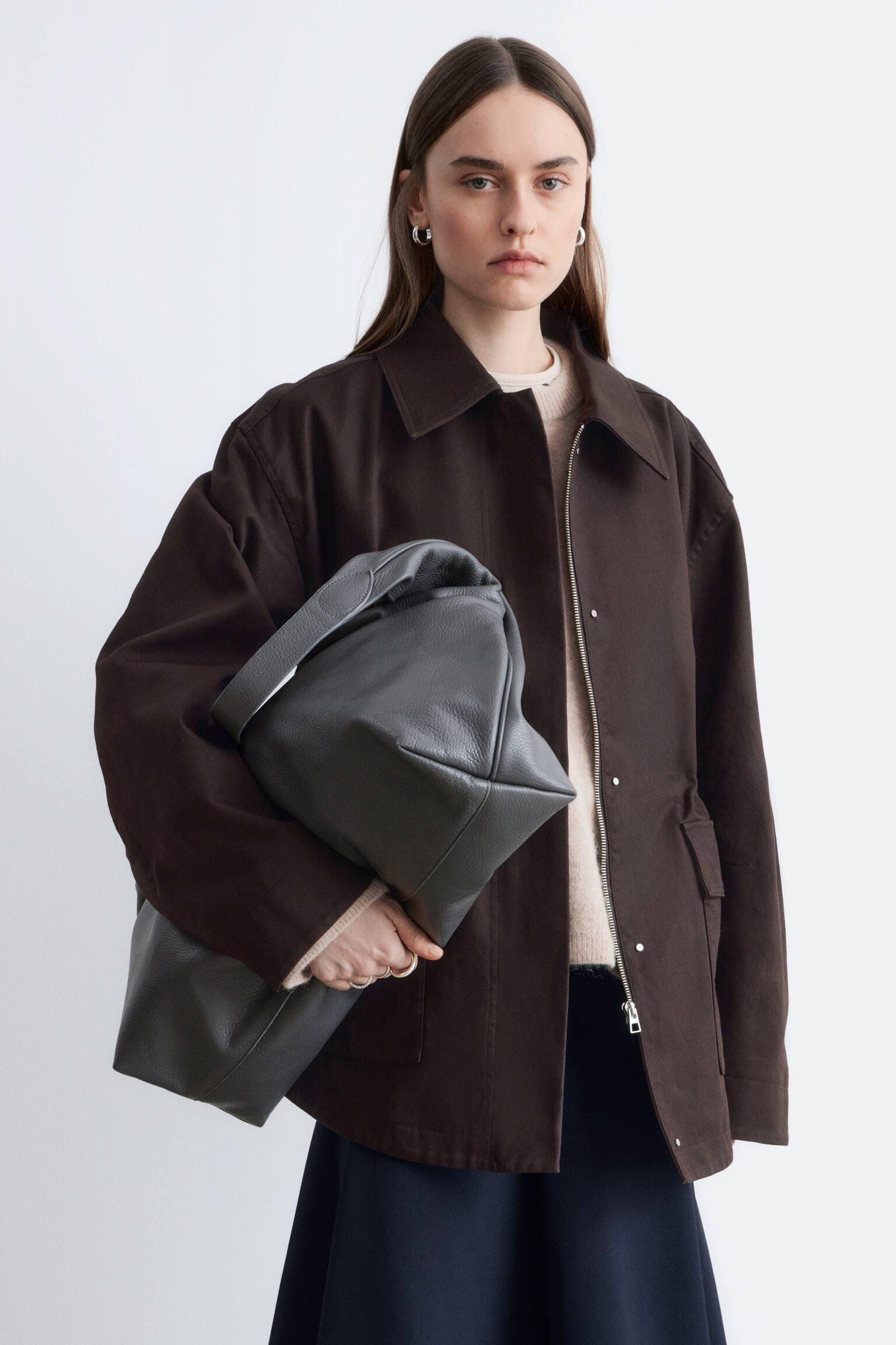 Oversized funktionsjakke med snoretræk - Dark Brown/Sennepsgul - 3