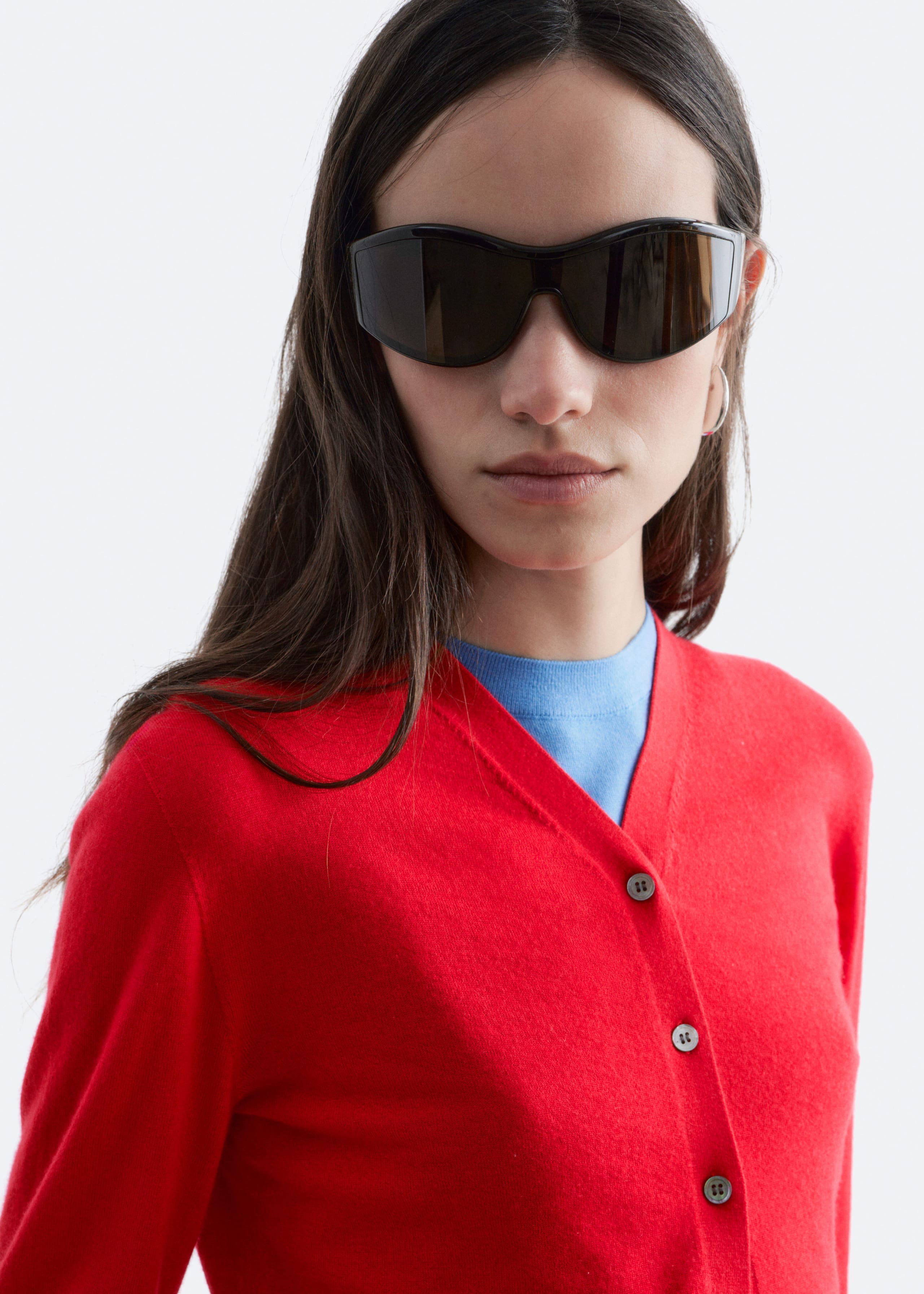 Cropped Cashmere Cardigan - Bright Red - Lookbook