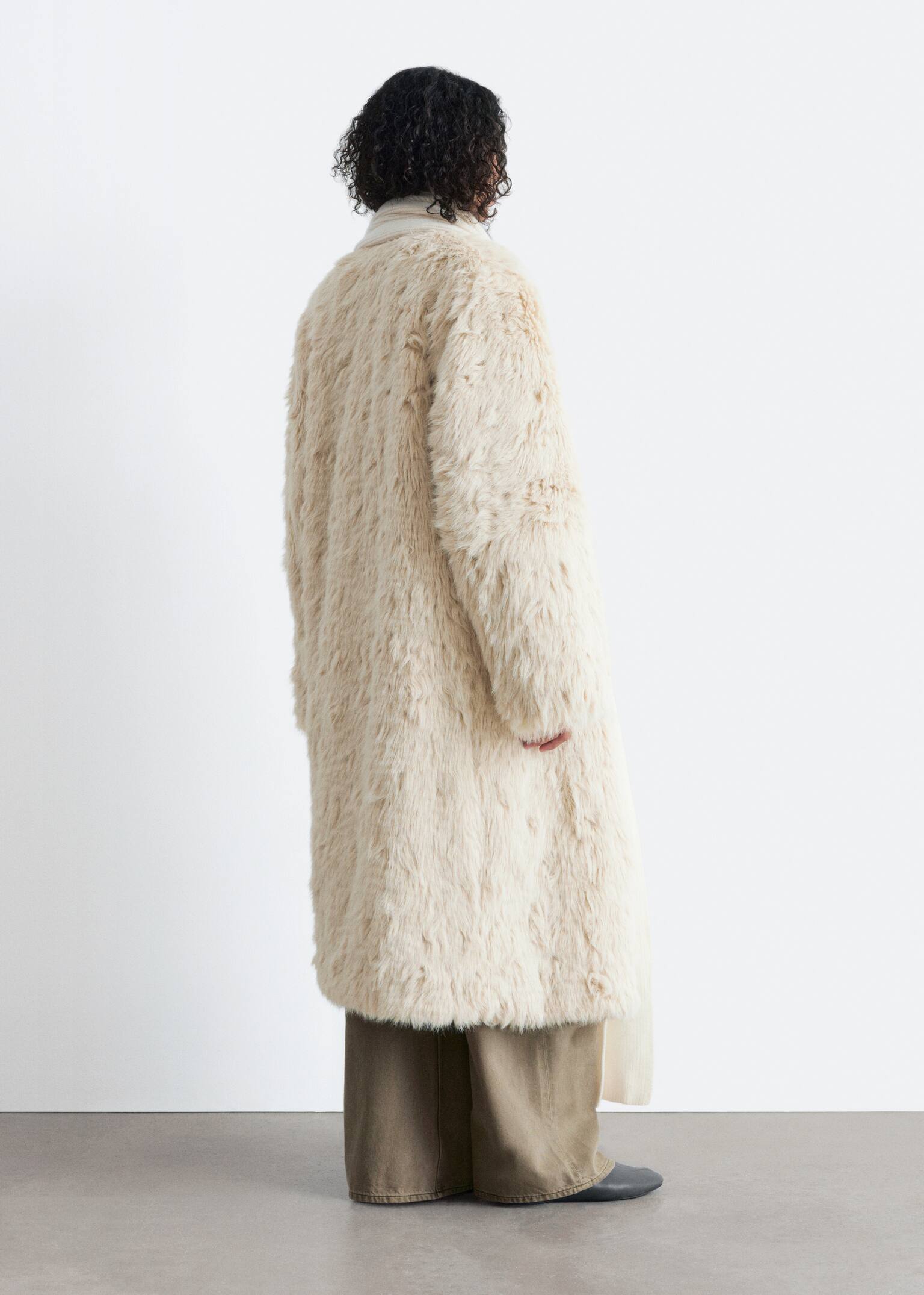Faux Fur Midi Coat - Dusty White - 4