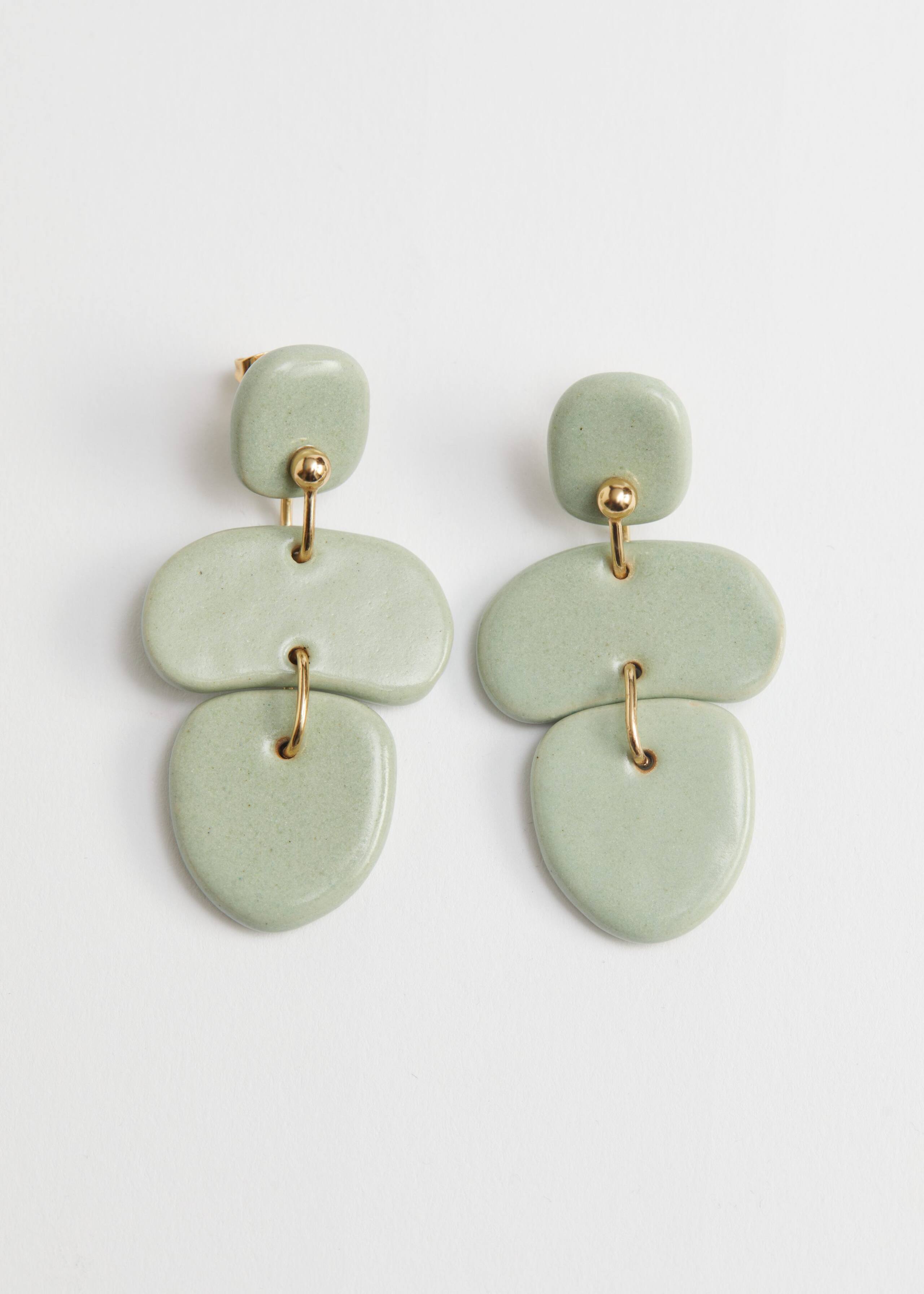 Dangling Ceramic Pendant Earrings - Light Blue - Natura morta