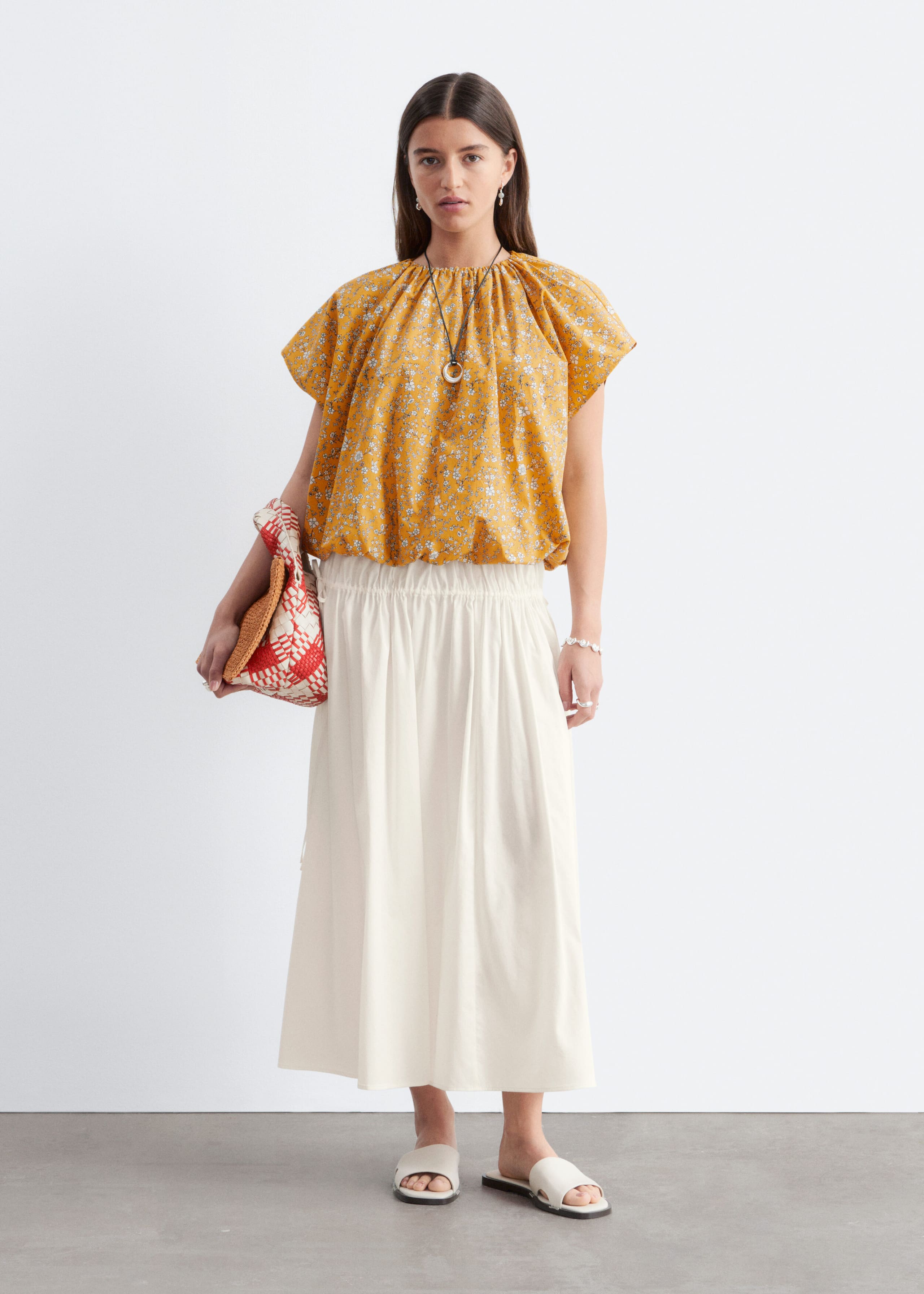 Image of Gathered Cotton Blouse