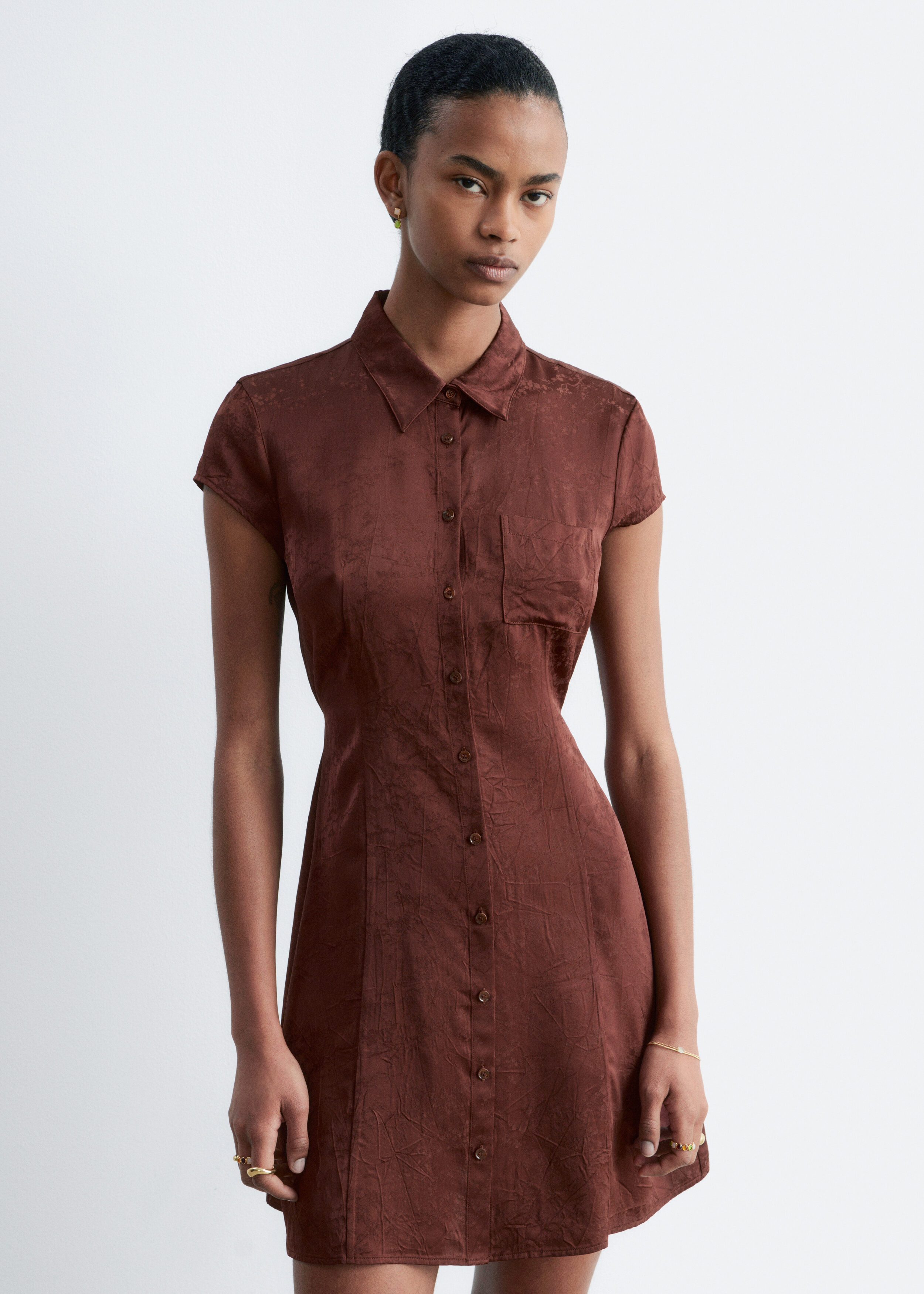 Jacquard Mini Shirt Dress - Dark Brown - Mini Dresses | & Other