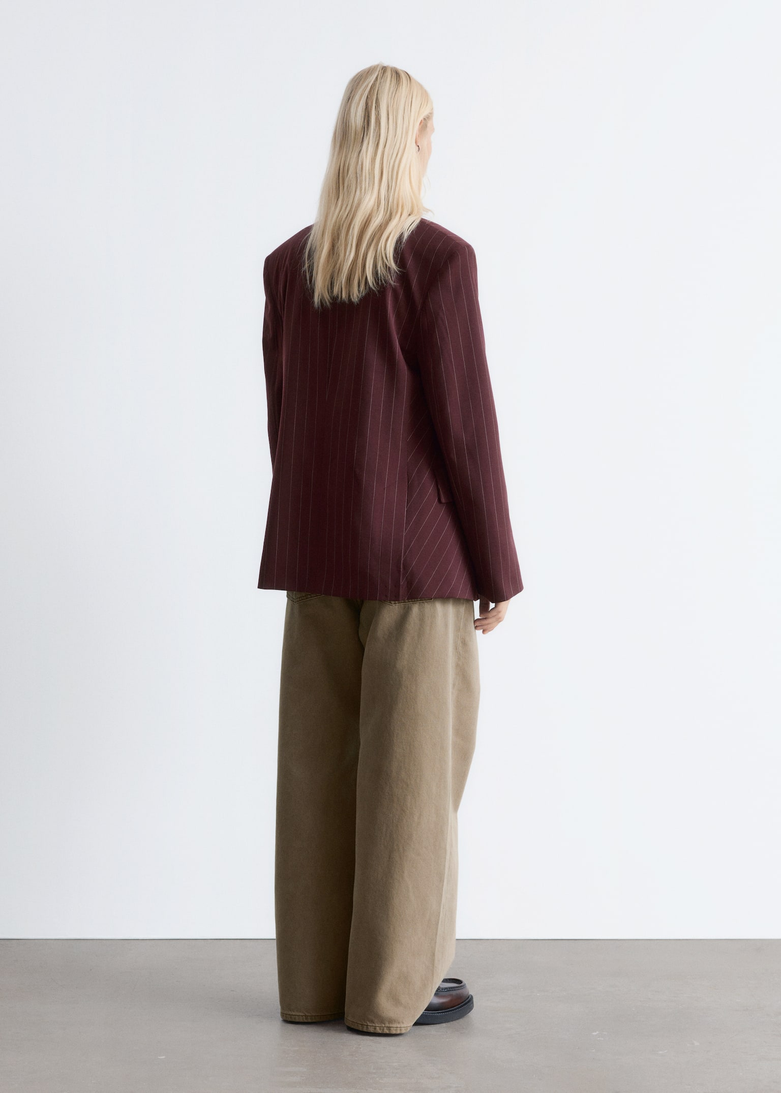 Double-Breasted Wool Blazer - Burgundy Pinstripe - 6
