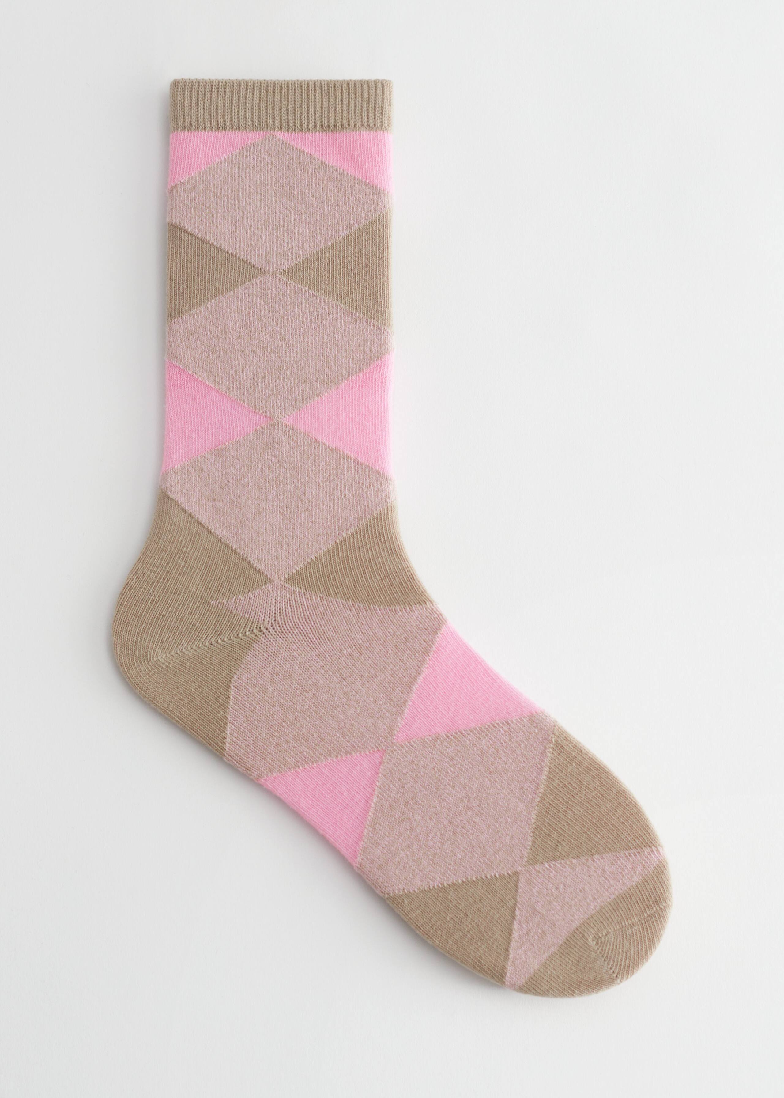Classic Argyle Print Socks - Beige/Pink - Still Life