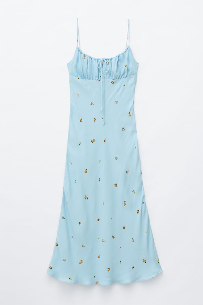 Midikleid mit Kordelzug - Helltürkis/Geblümt/Schwarz/Weiß - 1