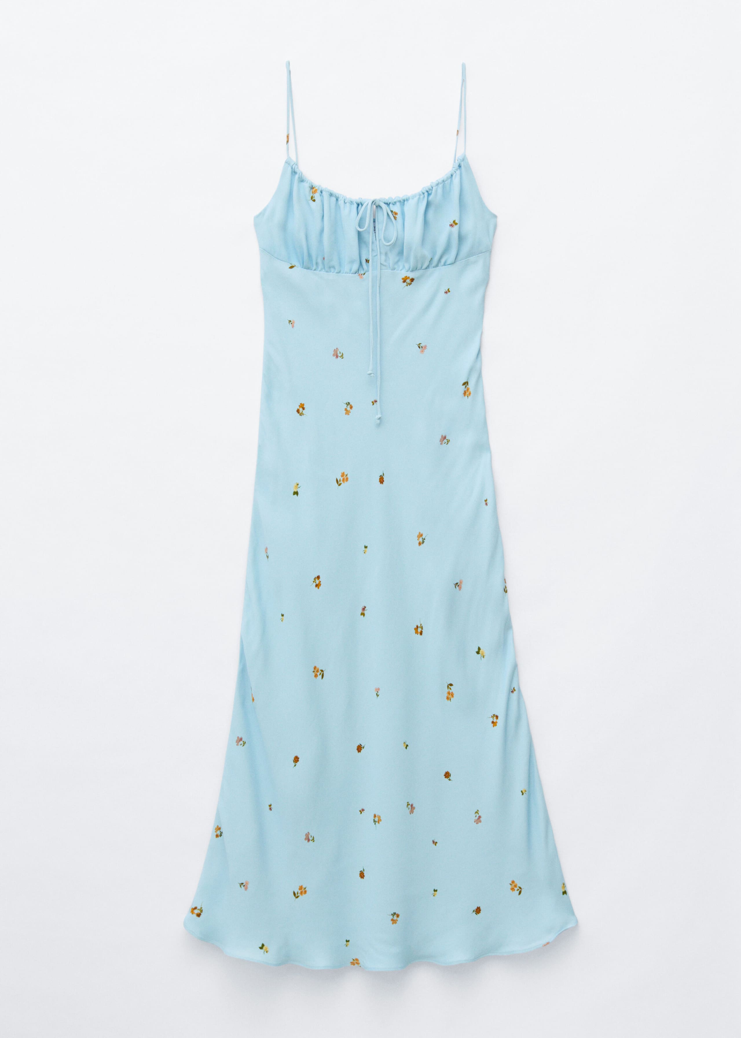 Drawstring Midi Dress - Light Turquoise/Florals - Lookbook