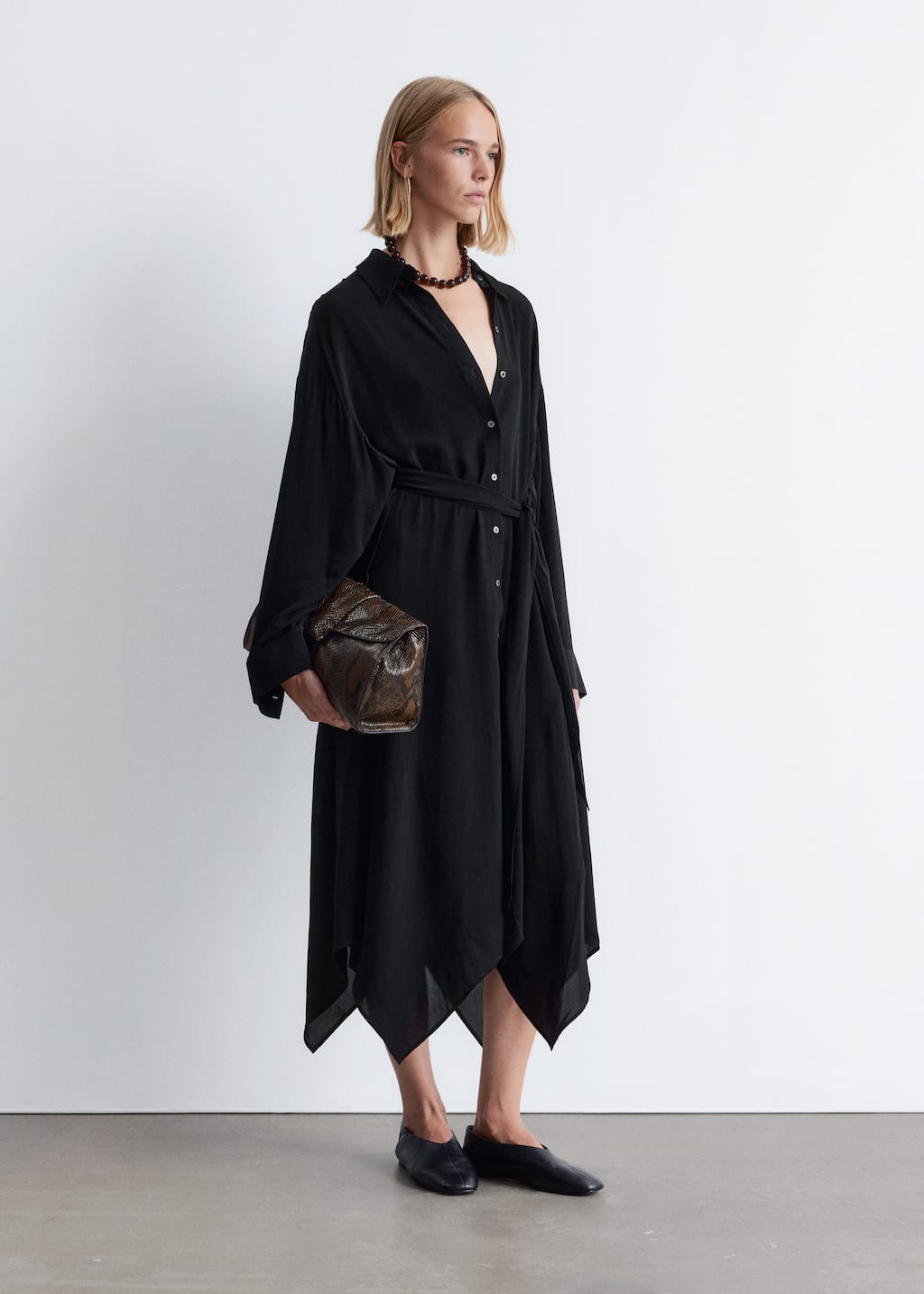 Image of Tie-Detail Midi Shirt Dress
