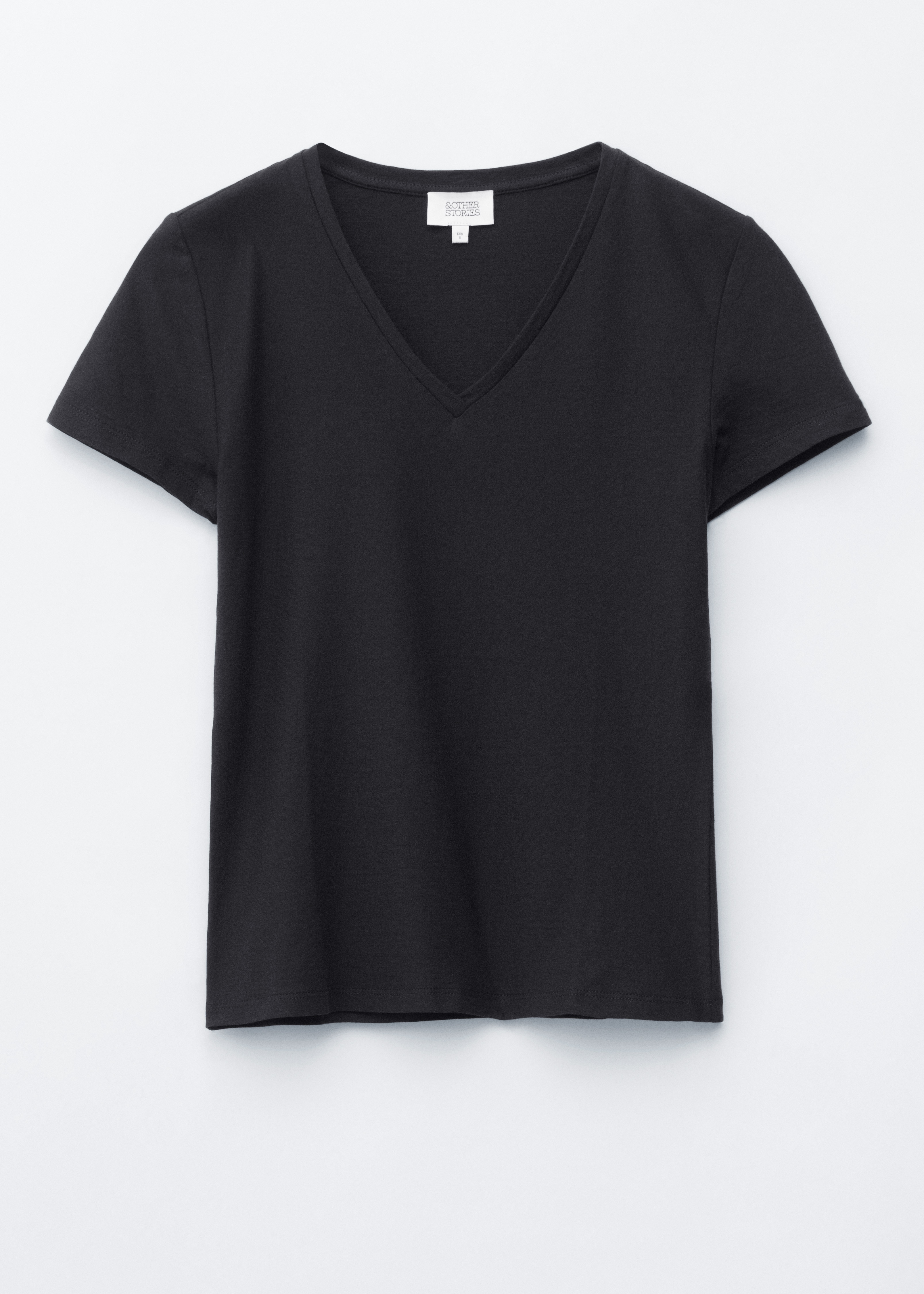 T-shirt col en V en coton - Noir/Blanc