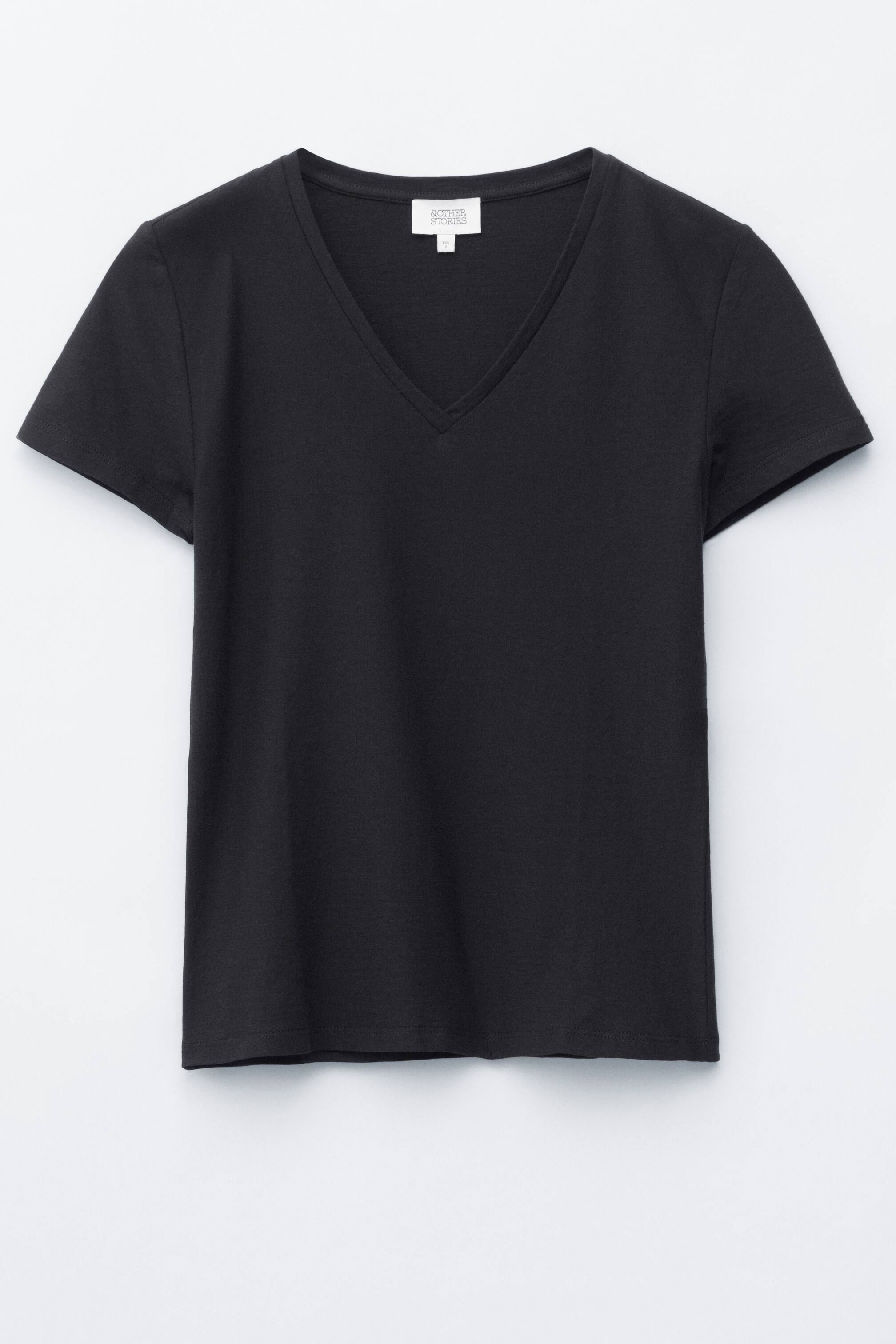 Zobacz większy obraz: Bawełniany T-shirt z dekoltem w szpic - Czarny - ONA | H&M PL 1