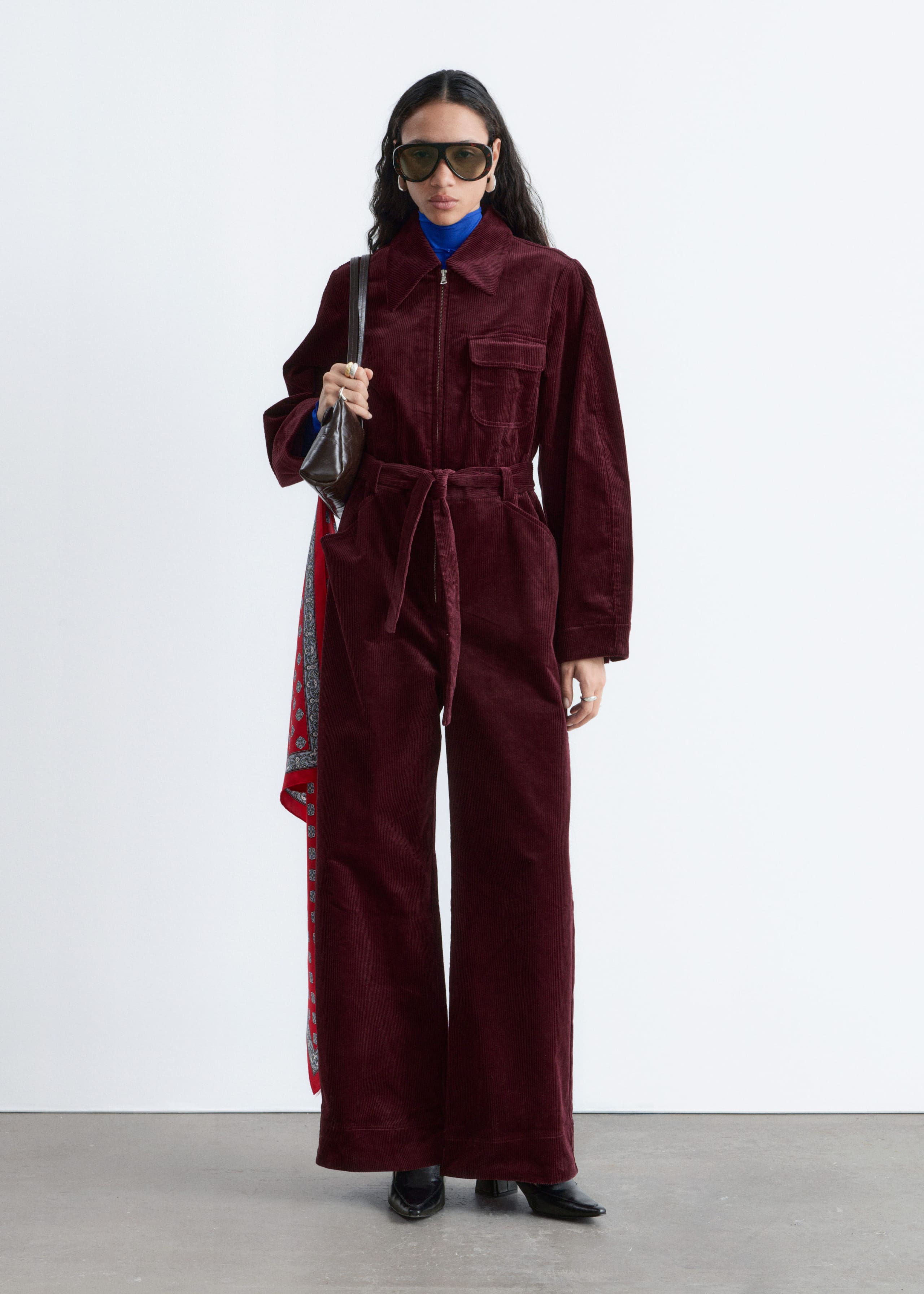 Image of Belted Corduroy Jumpsuit