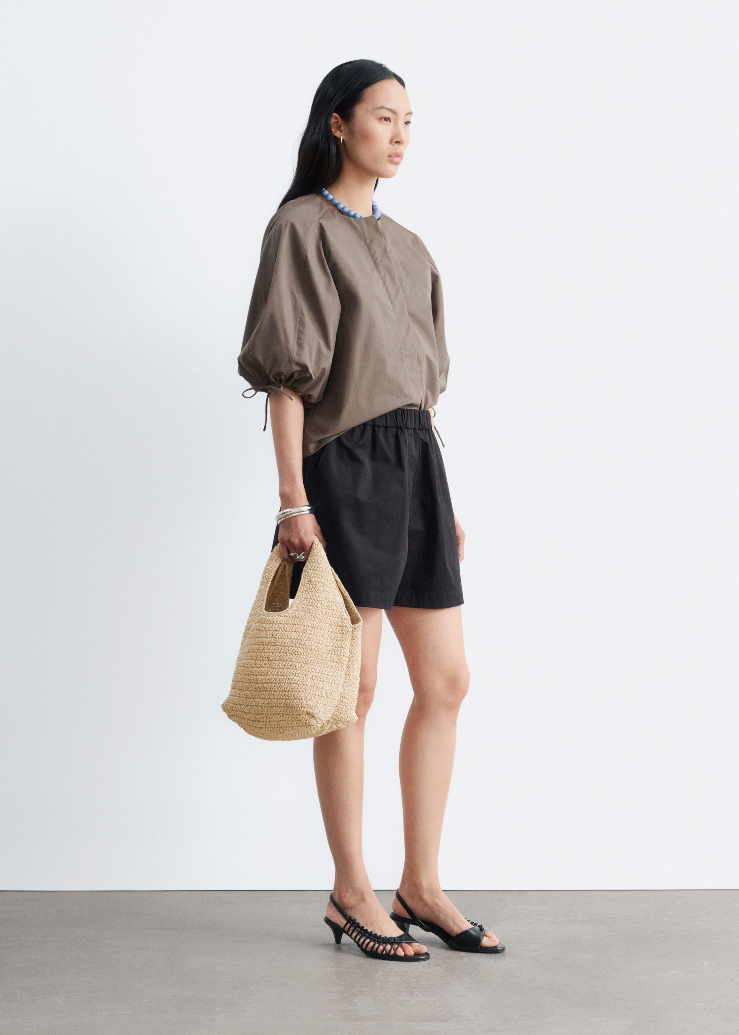Image of Katoenen blouse met volumineuze mouwen