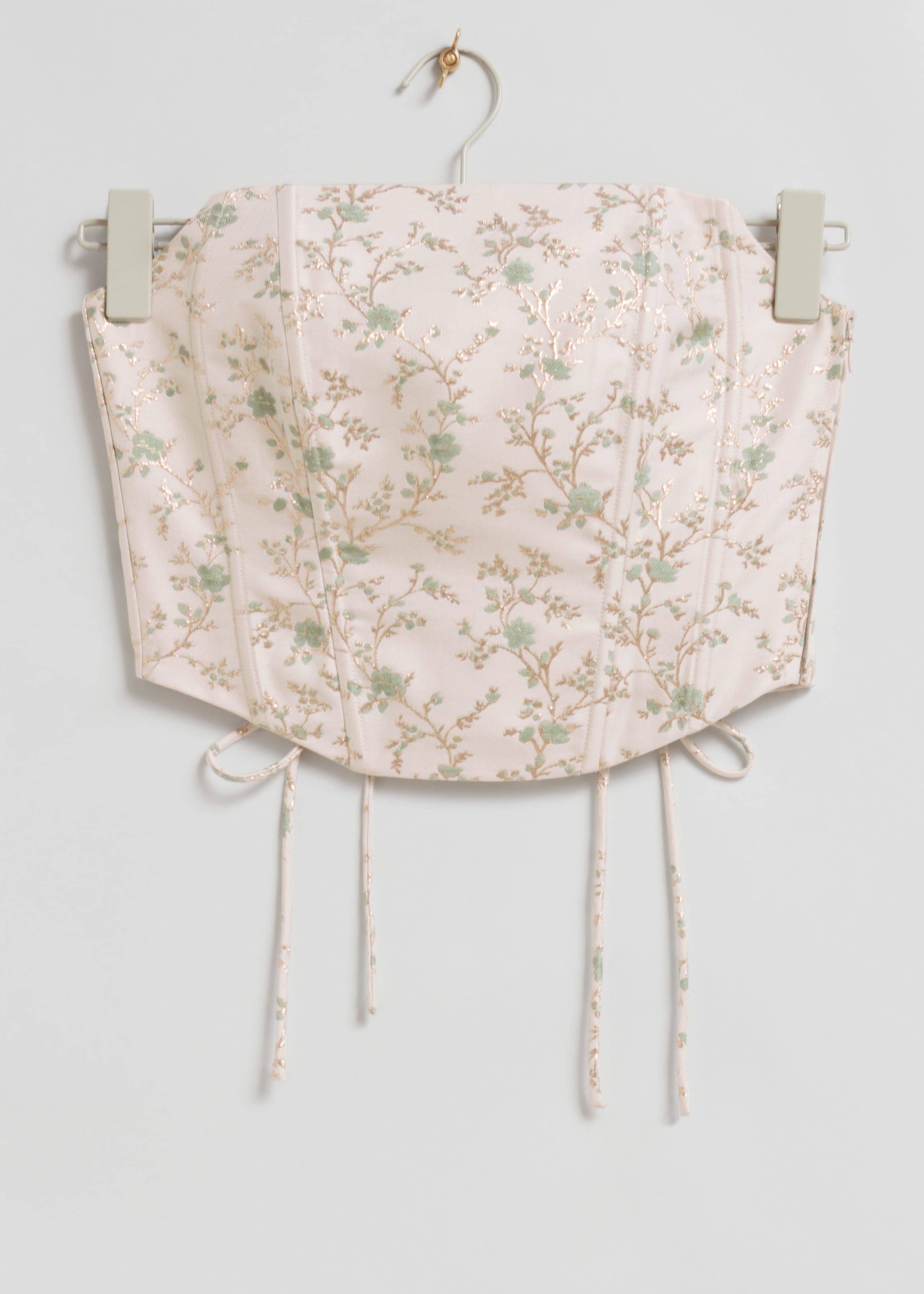 Sznurowany gorset – Kremowy żakard – Martwa natura