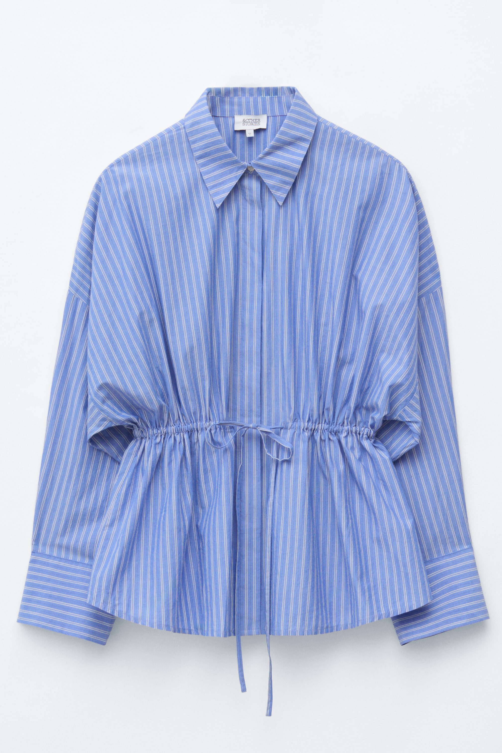 Grotere afbeelding bekijken: Poplin katoenen overhemd met trekkoord - Blue/Striped - DAMES | H&M BE 1