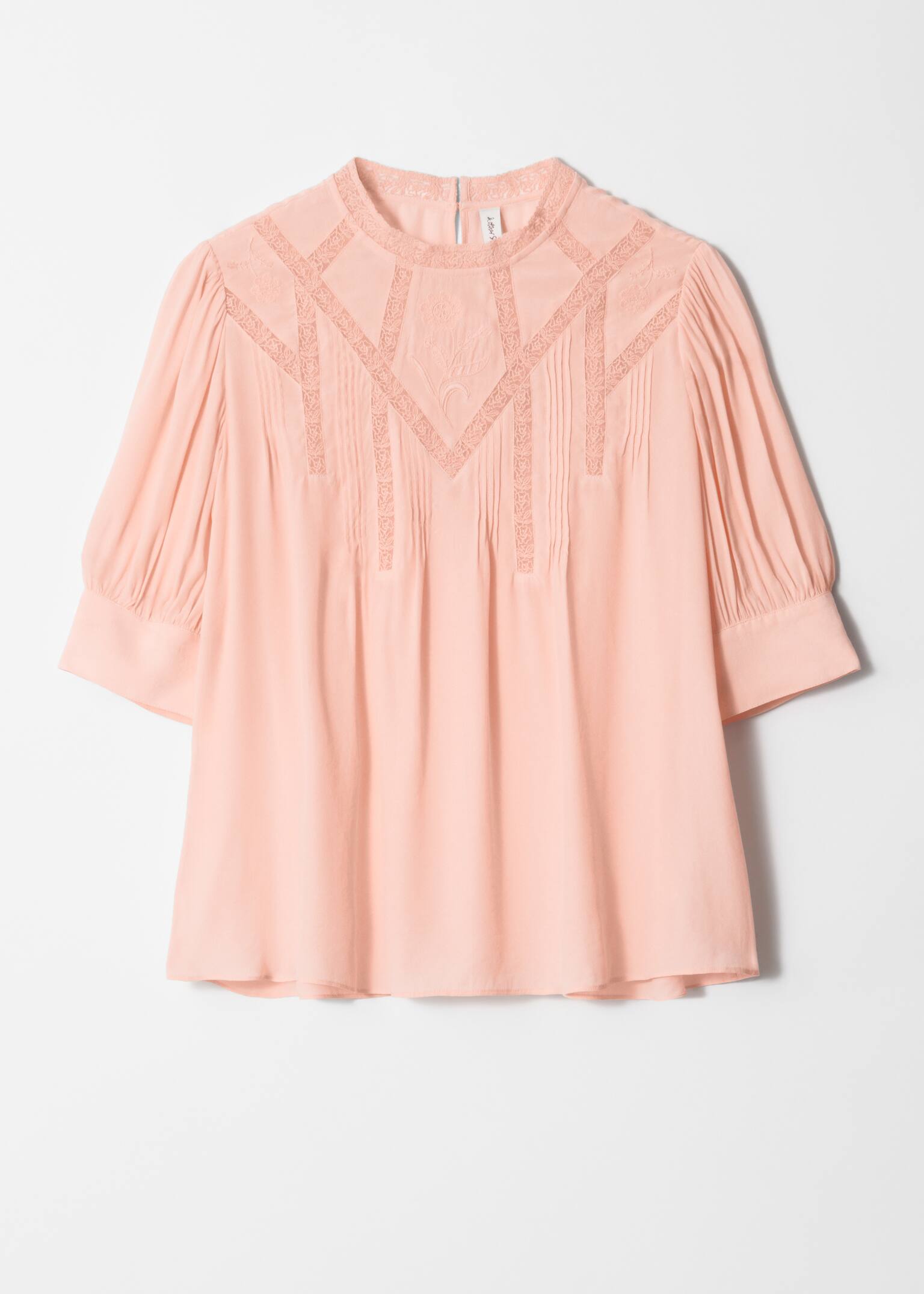 Blusa in pizzo ricamata - Pesca/Nero/Stampa floreale/Nero - 2