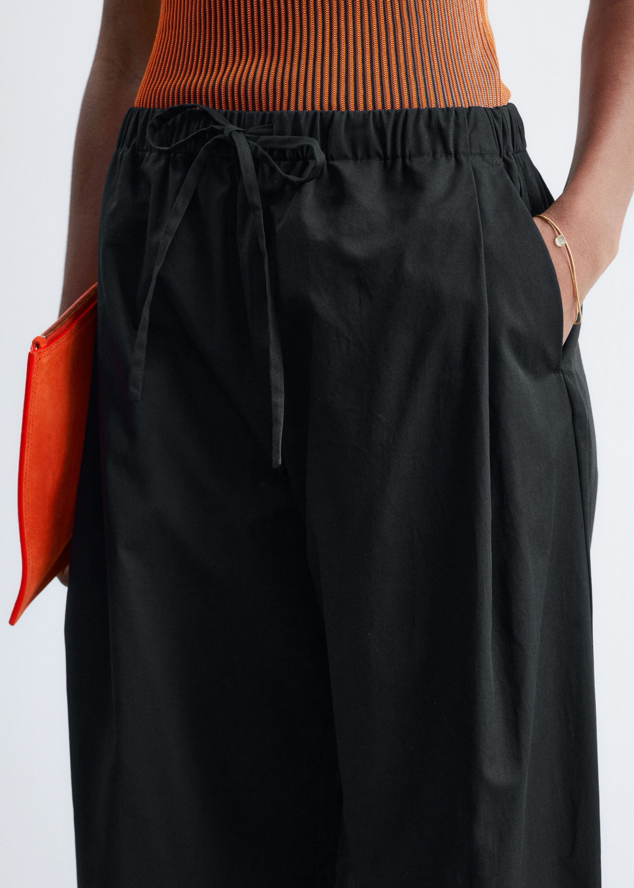 Cotton Twill Drawstring Trousers - Beige - Lookbook