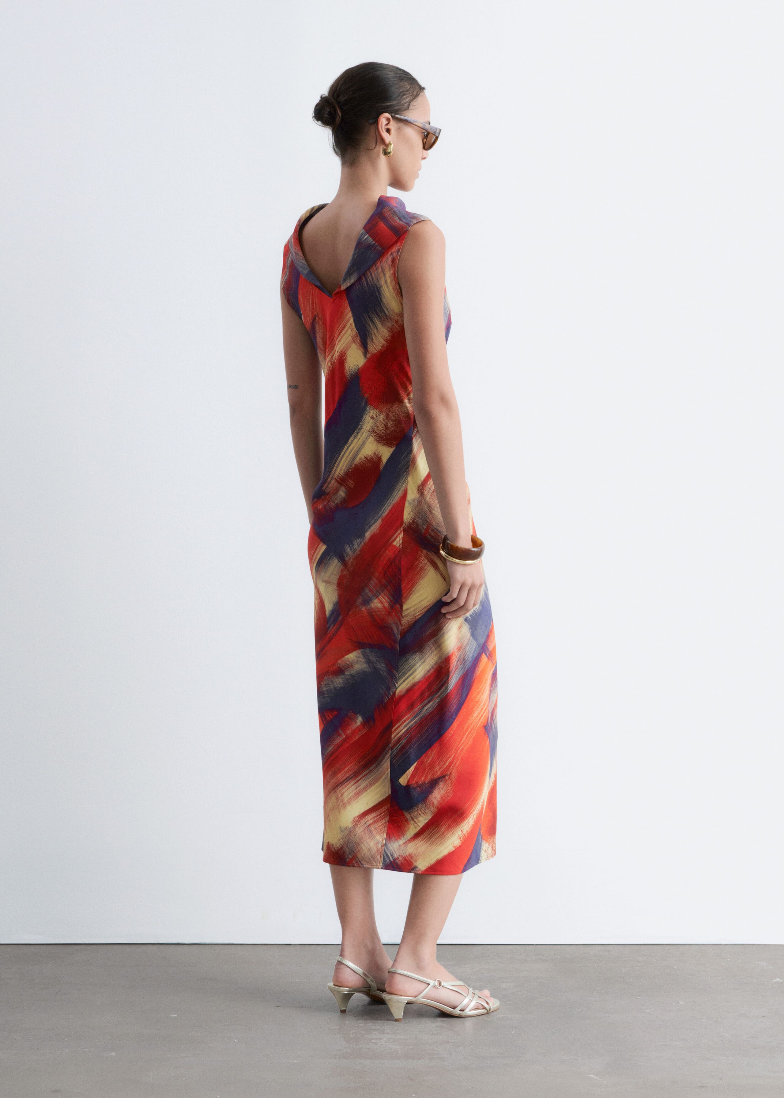 Scarf-Detail Midi Dress - Red/Print - Lookbook