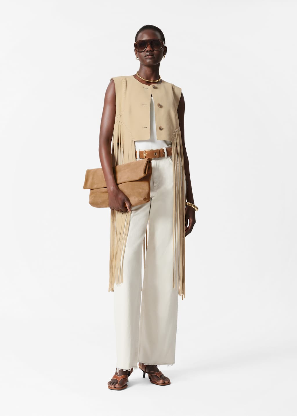 Débardeur en daim à franges - Beige - Lookbook