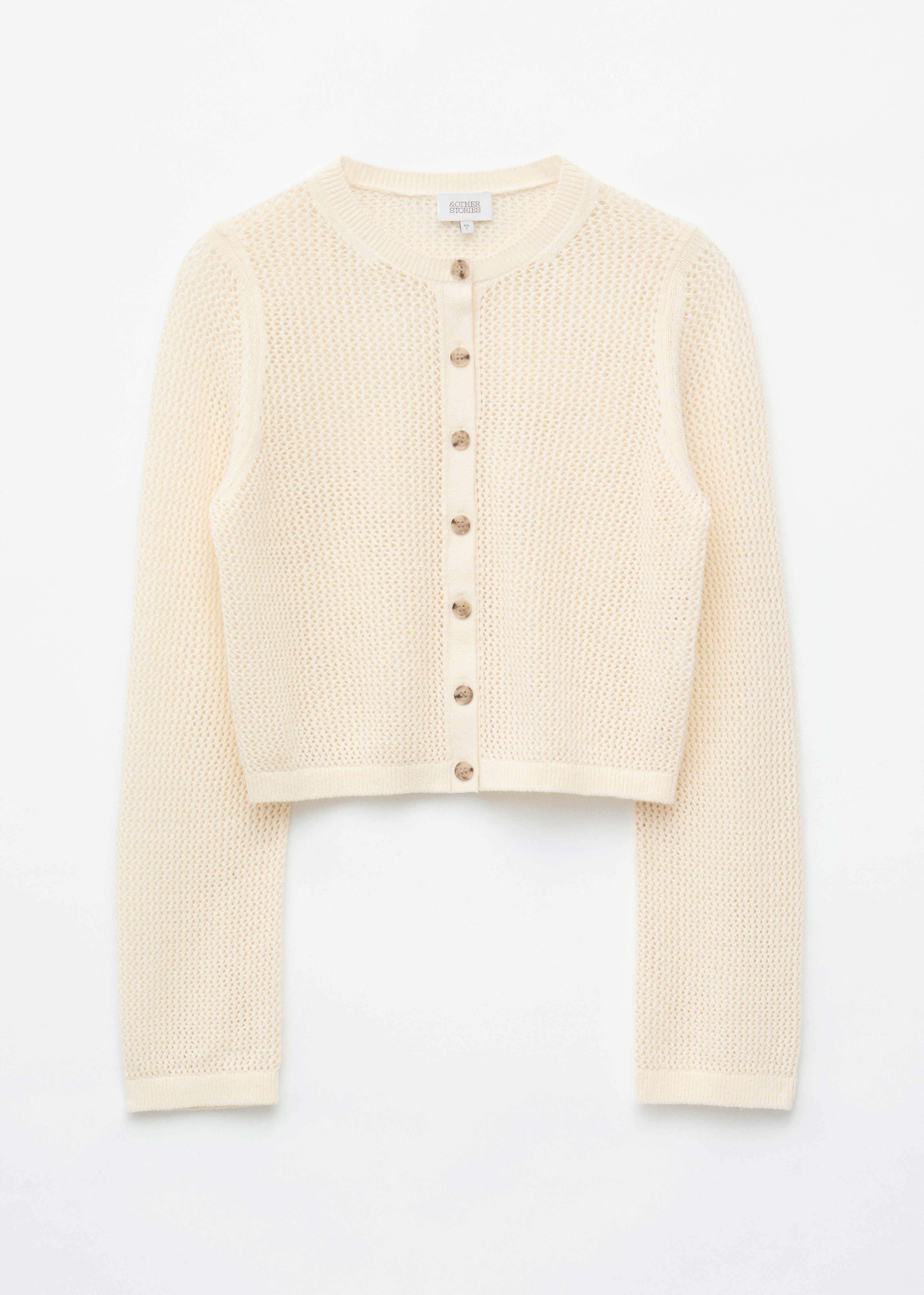 Strickjacke aus Baumwolle mit Lochstrickmuster - Cremeweiß/Türkis
