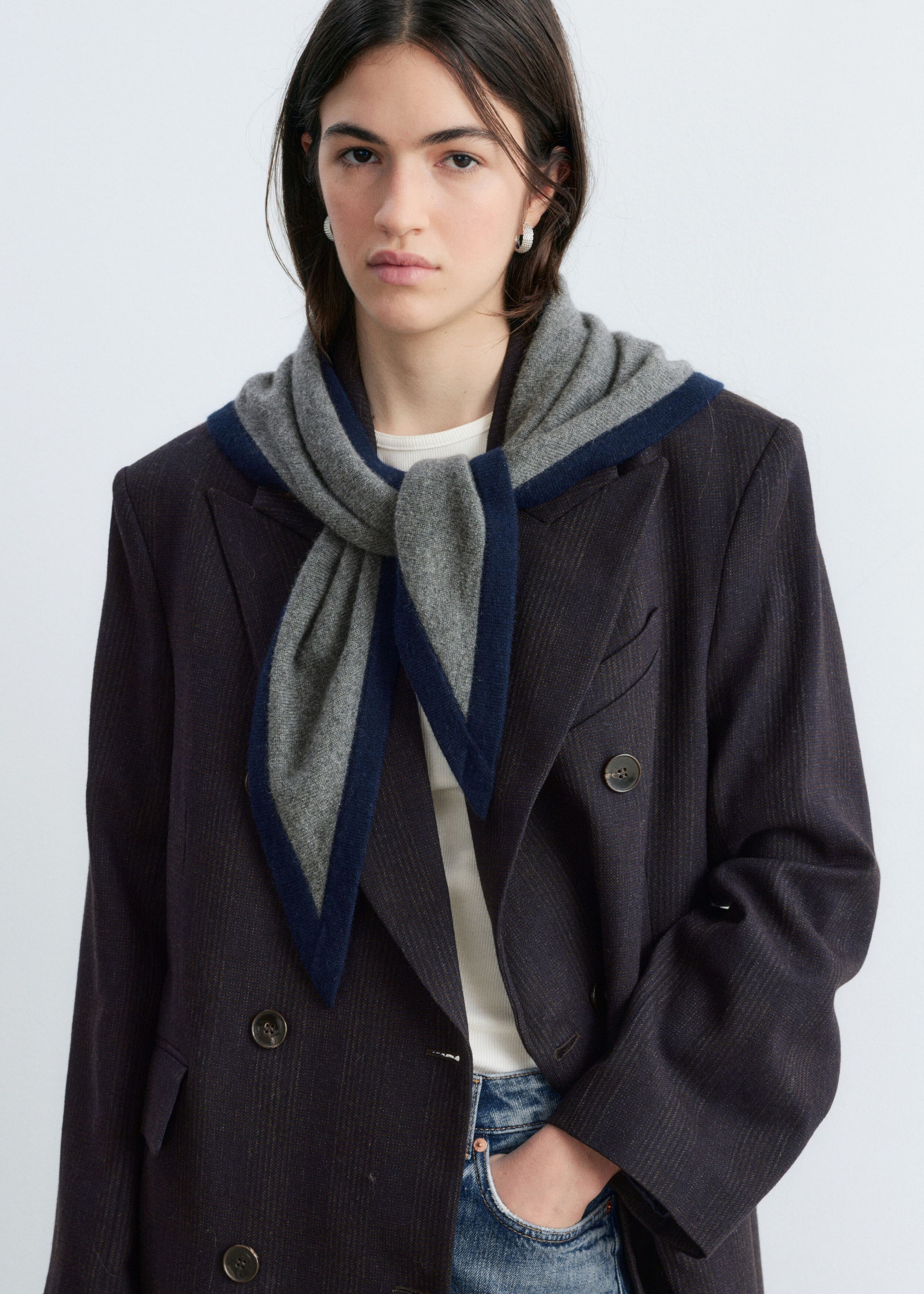 Silk-Cashmere Triangle Scarf - Grey - Still Life