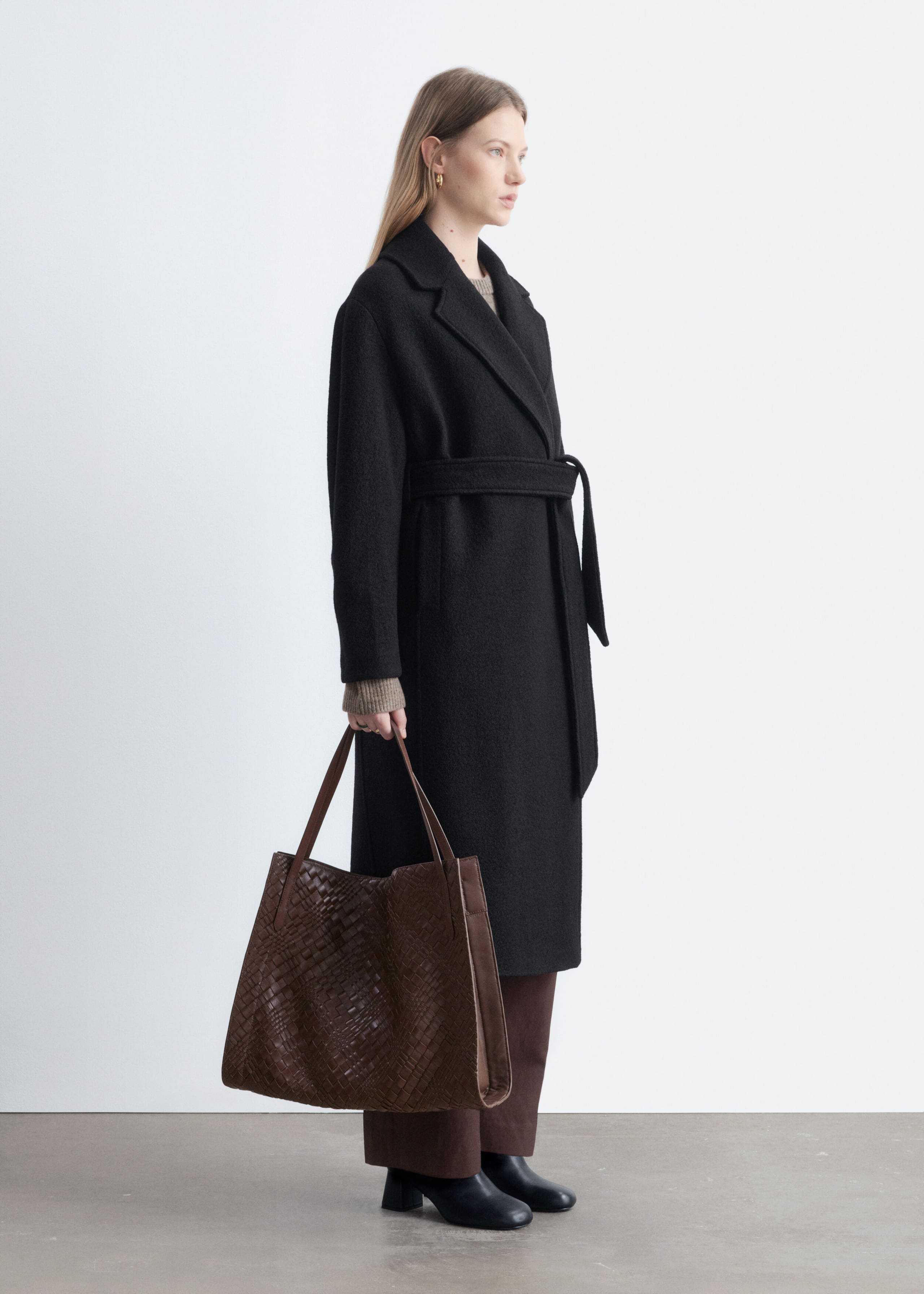 Voluminous Belted Wool Coat - Black - Still Life