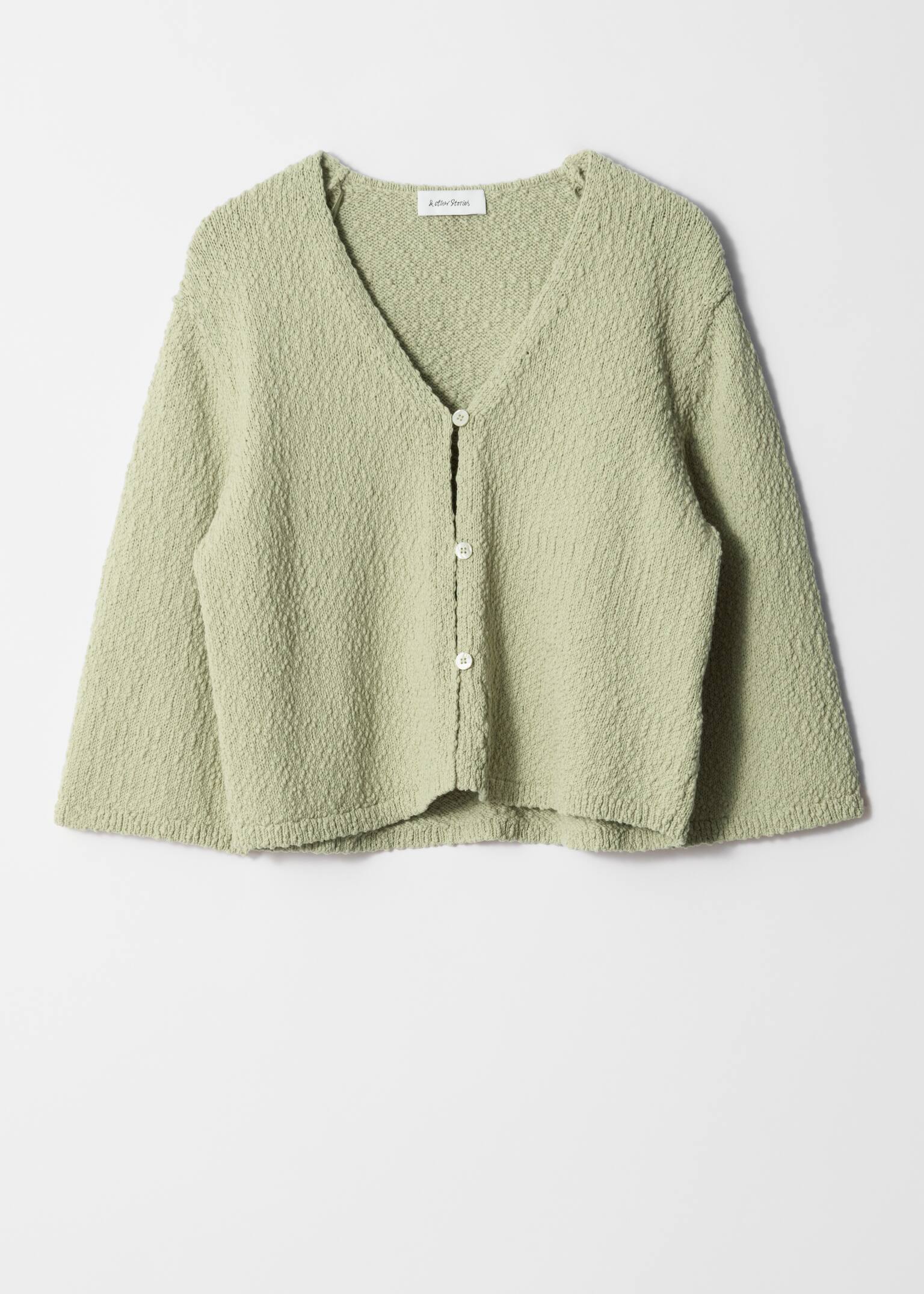 Cardigan en maille à manches courtes - Vert pistache/Blanc - 2