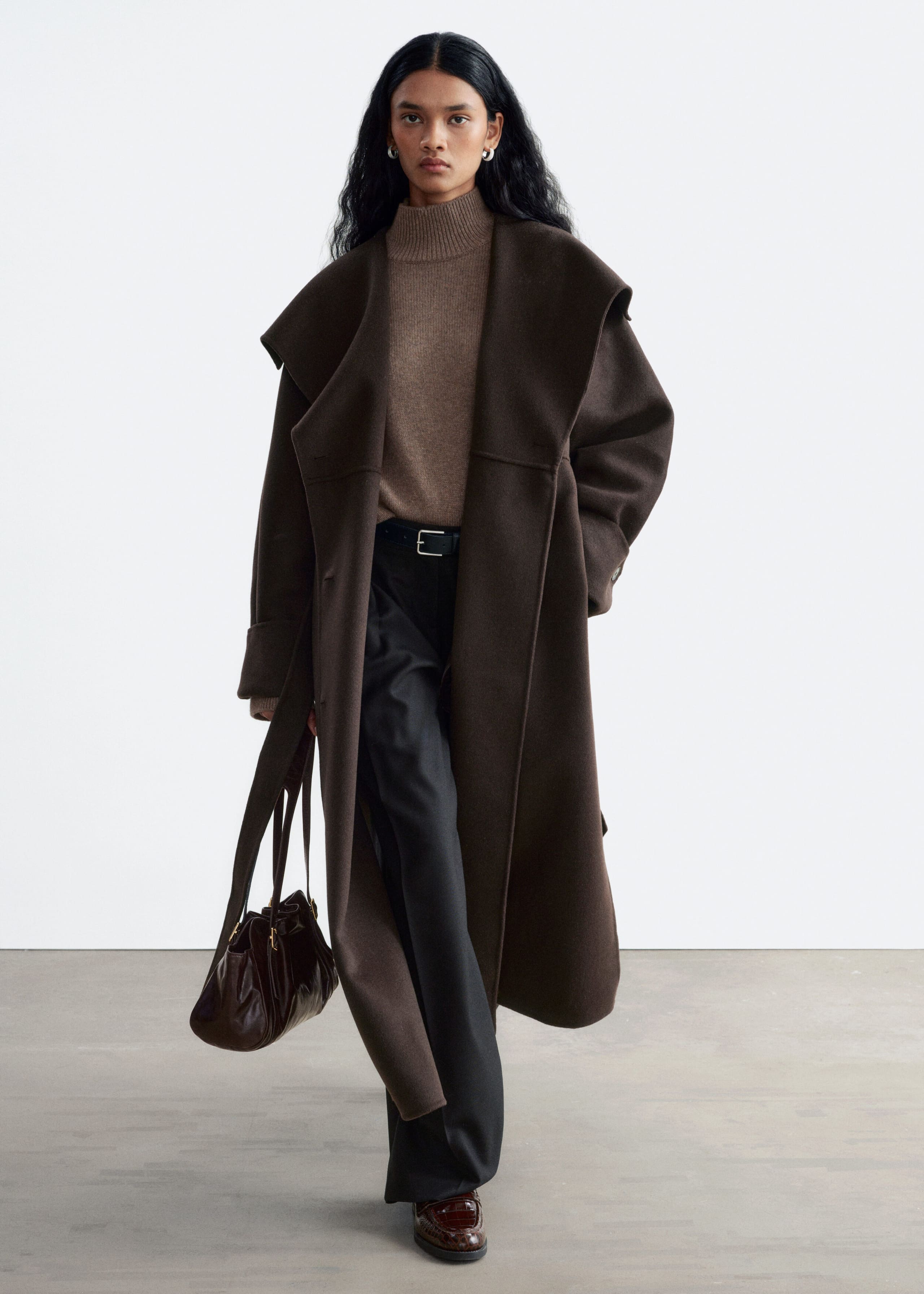 Oversized Wool Coat - Dark Brown - Lookbook