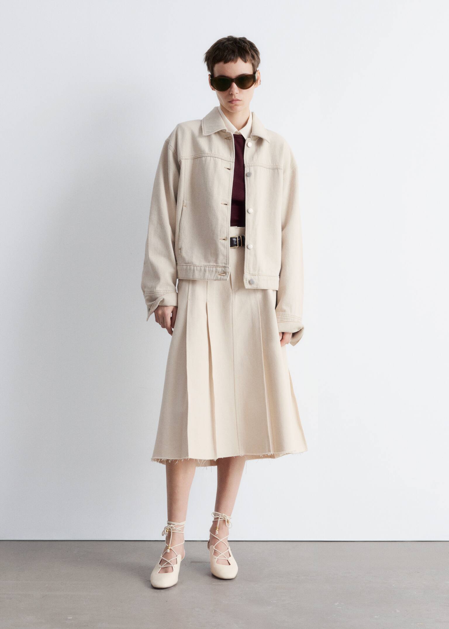 Leren pumps met veters - Crème - 3