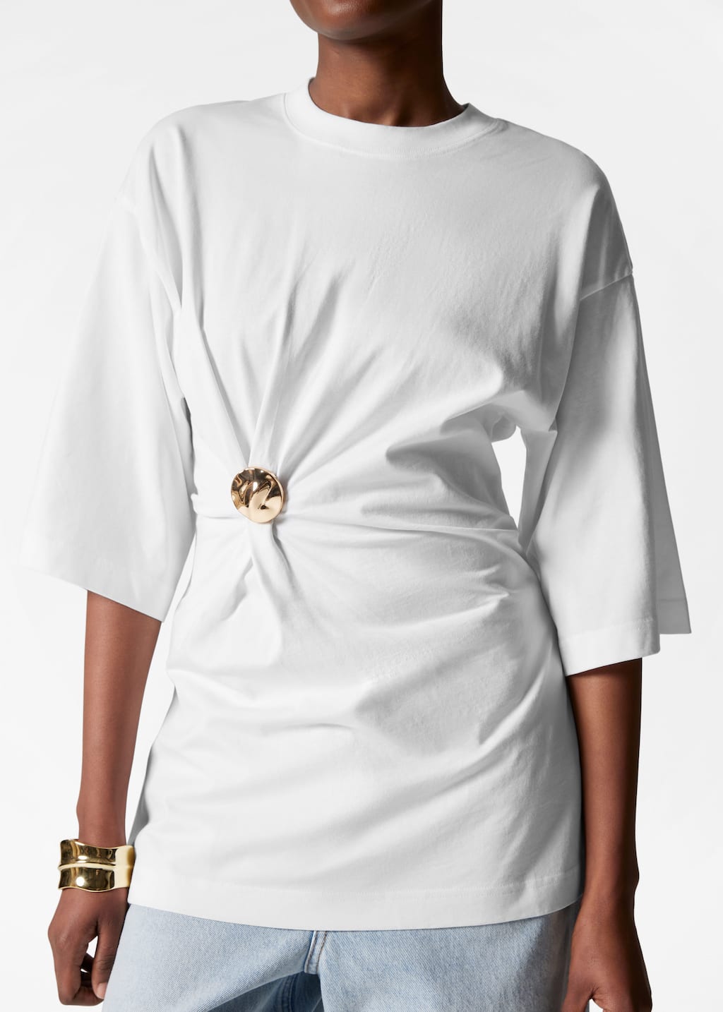 T-shirt drapé à broche - Marron Clair - Lookbook