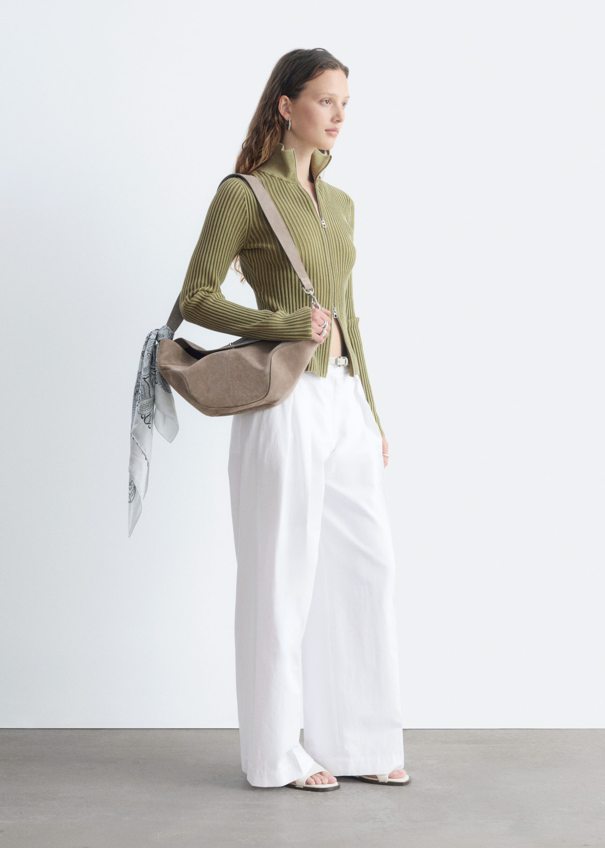 Zip-Up Turtleneck Cardigan - Dusty Blue - Lookbook
