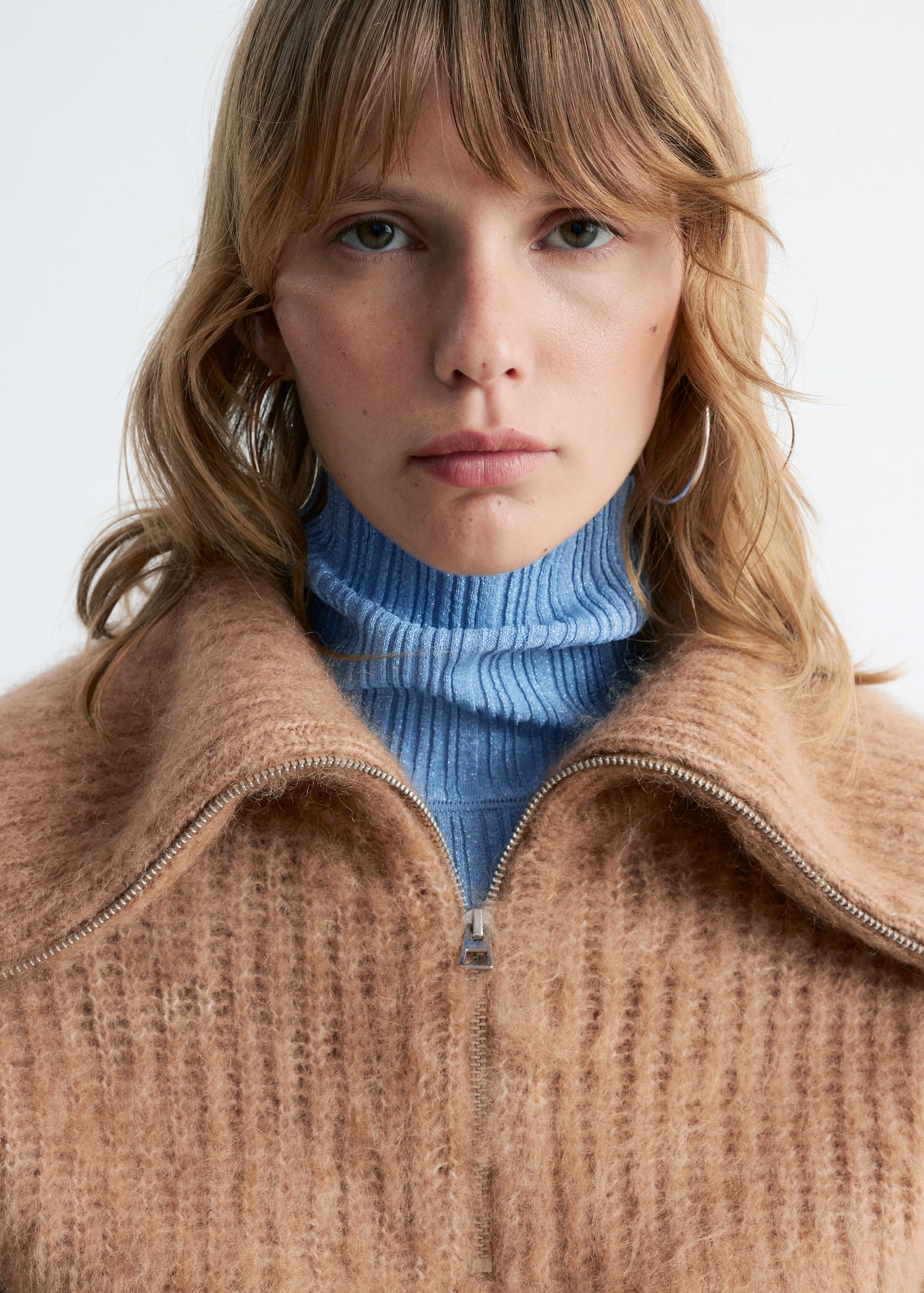 Rib-Knit Zip-Up Sweater - Beige - 6