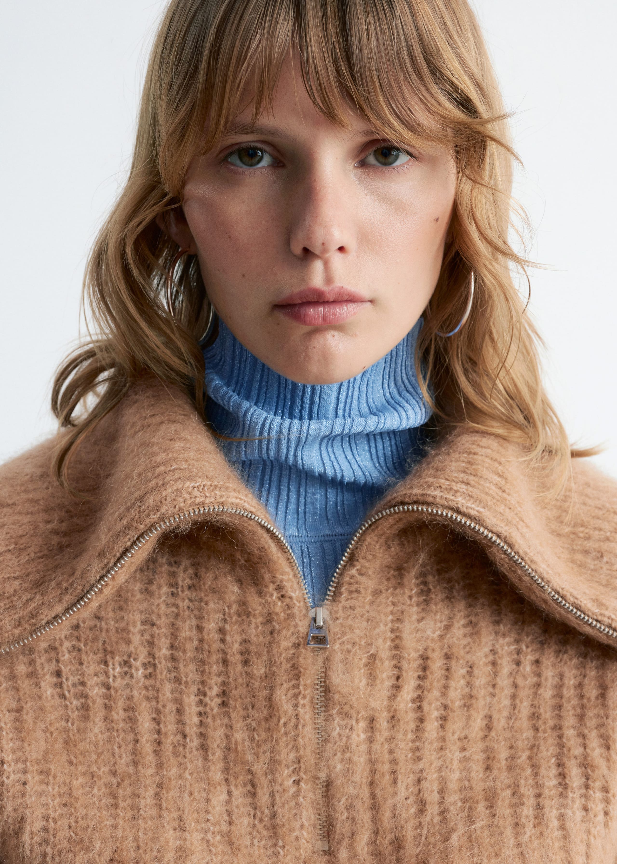 Image of Rib-Knit Zip-Up Sweater