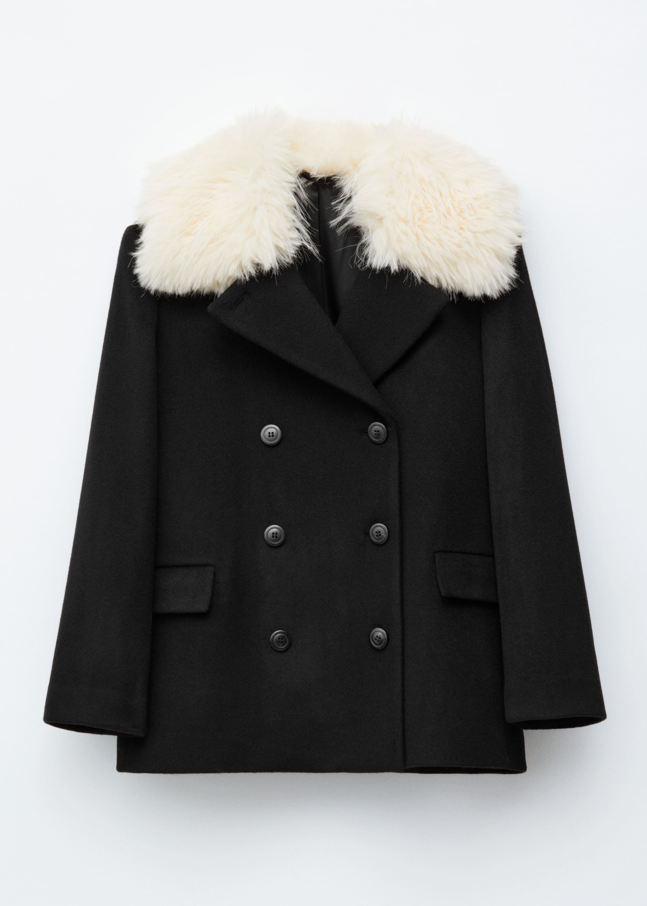 Image of Short Fur-Collar Wool Coat