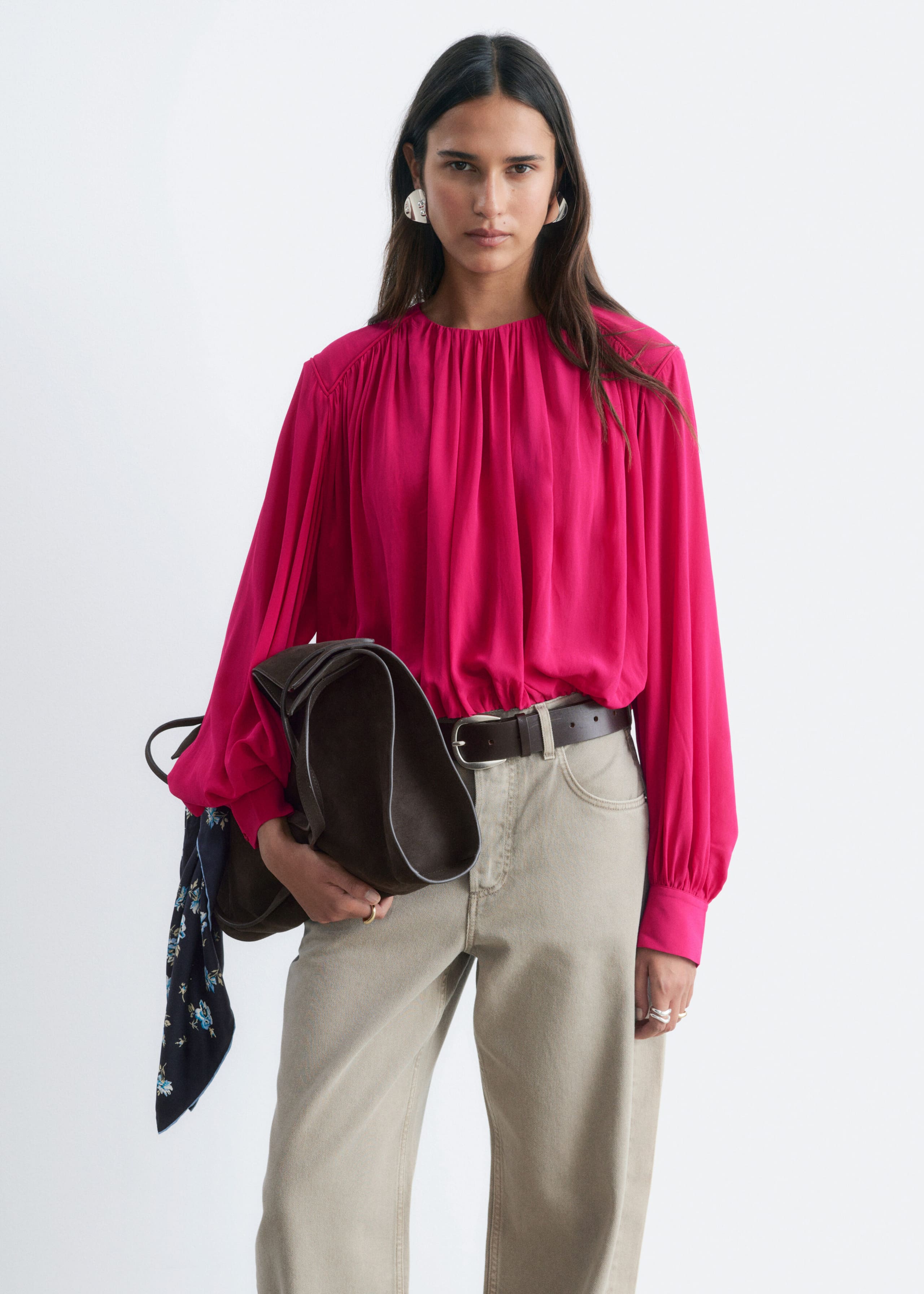 Blusa con arricciature - Rosa - Lookbook