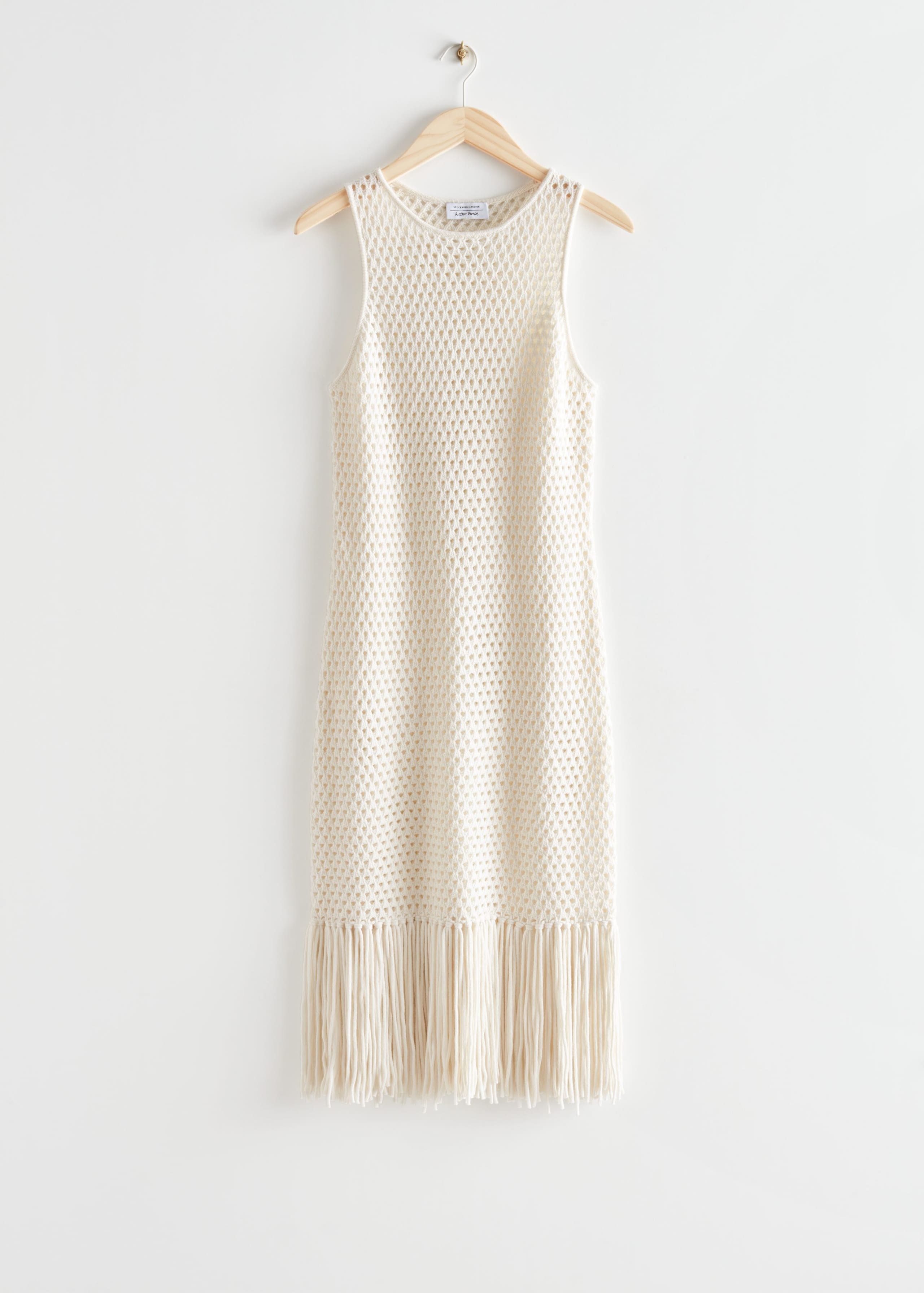 Crocheted Fringe Midi Dress - White - Natura morta