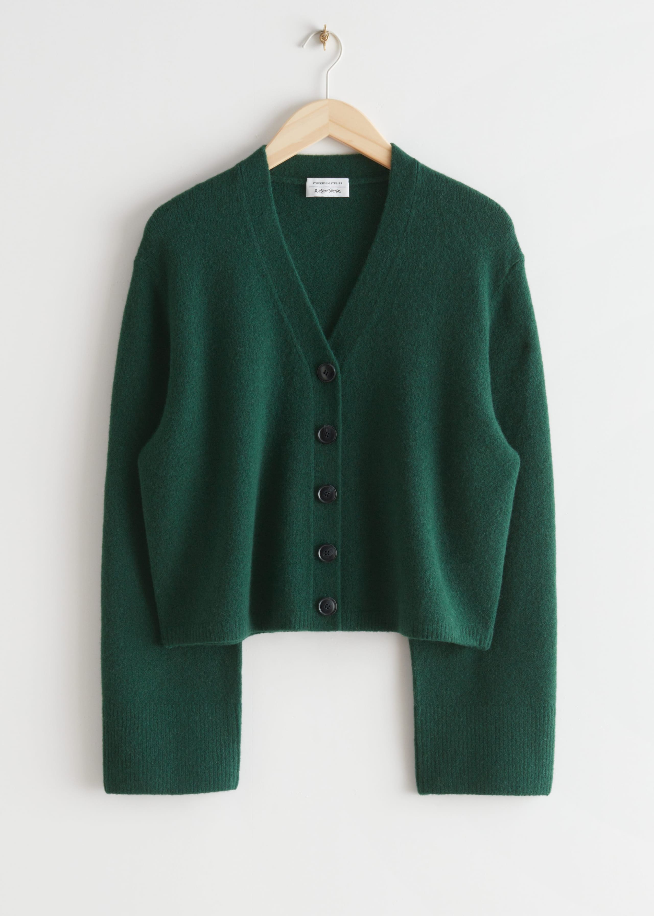 Boxy Wool Knit Cardigan - Dark Green - Bodegón