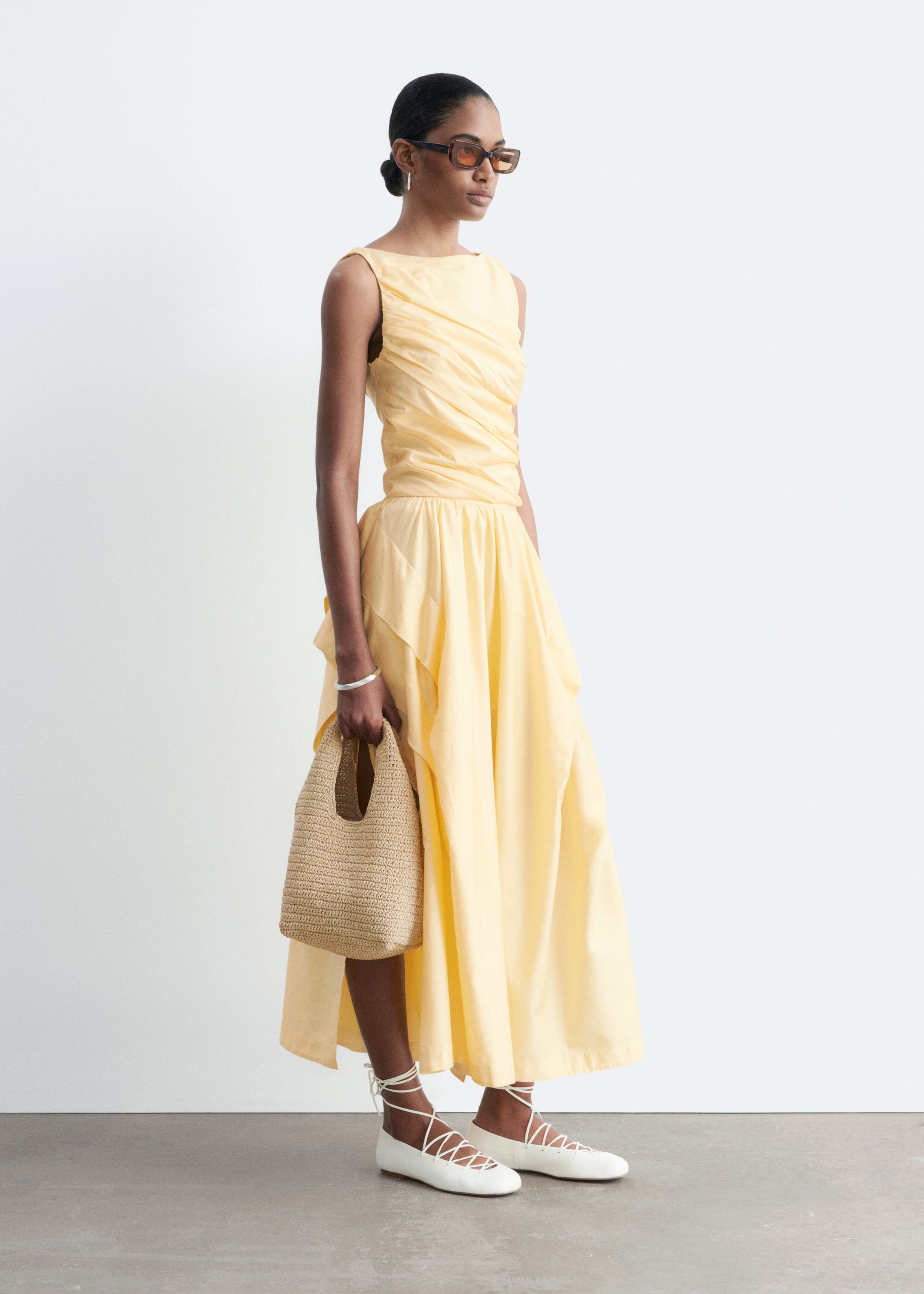 Image of Gathered Cotton Midi Skirt