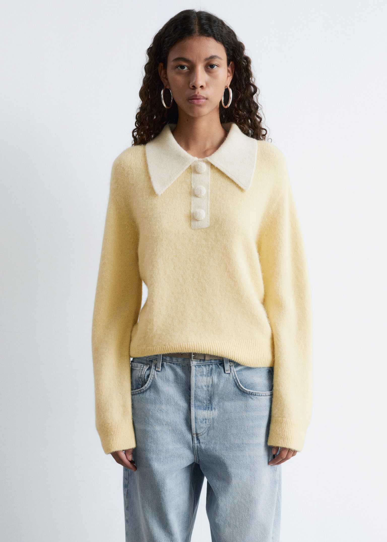 Pull à col en laine d’alpaga mélangée - Jaune clair/Noir/Gris clair/Blanc - 4