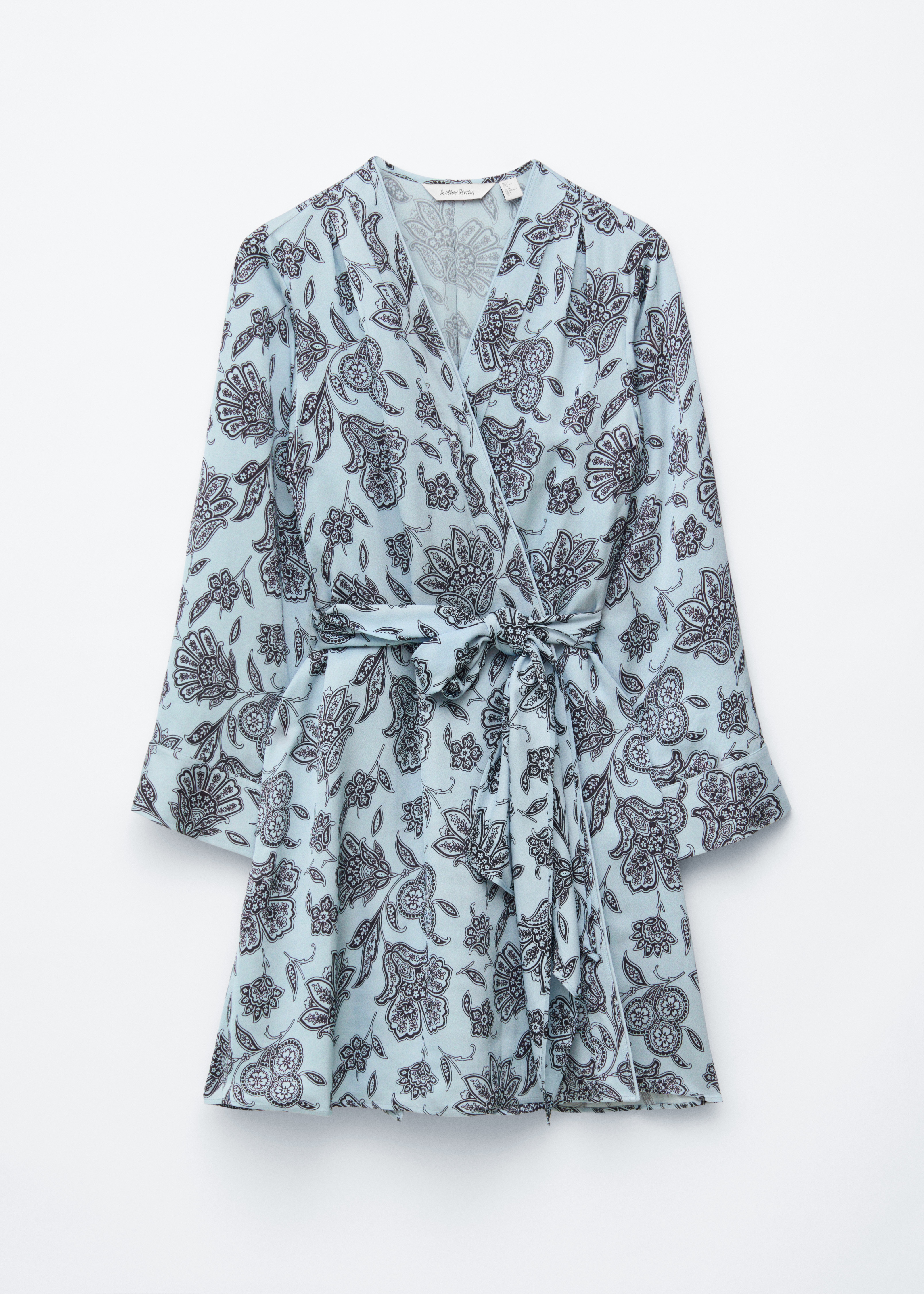 Robe portefeuille courte à motif floral - Bleu clair/Cachemire floral