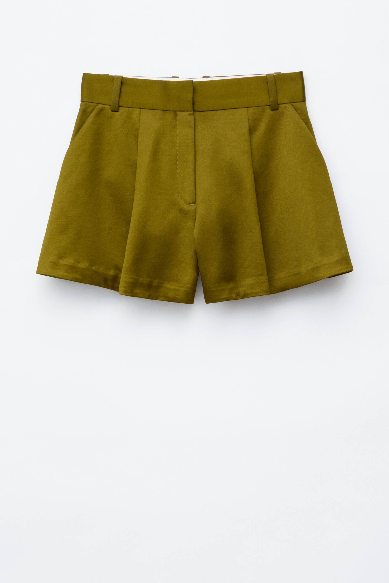 A-Line Satin Shorts - ירוק זית/חום כהה - 1