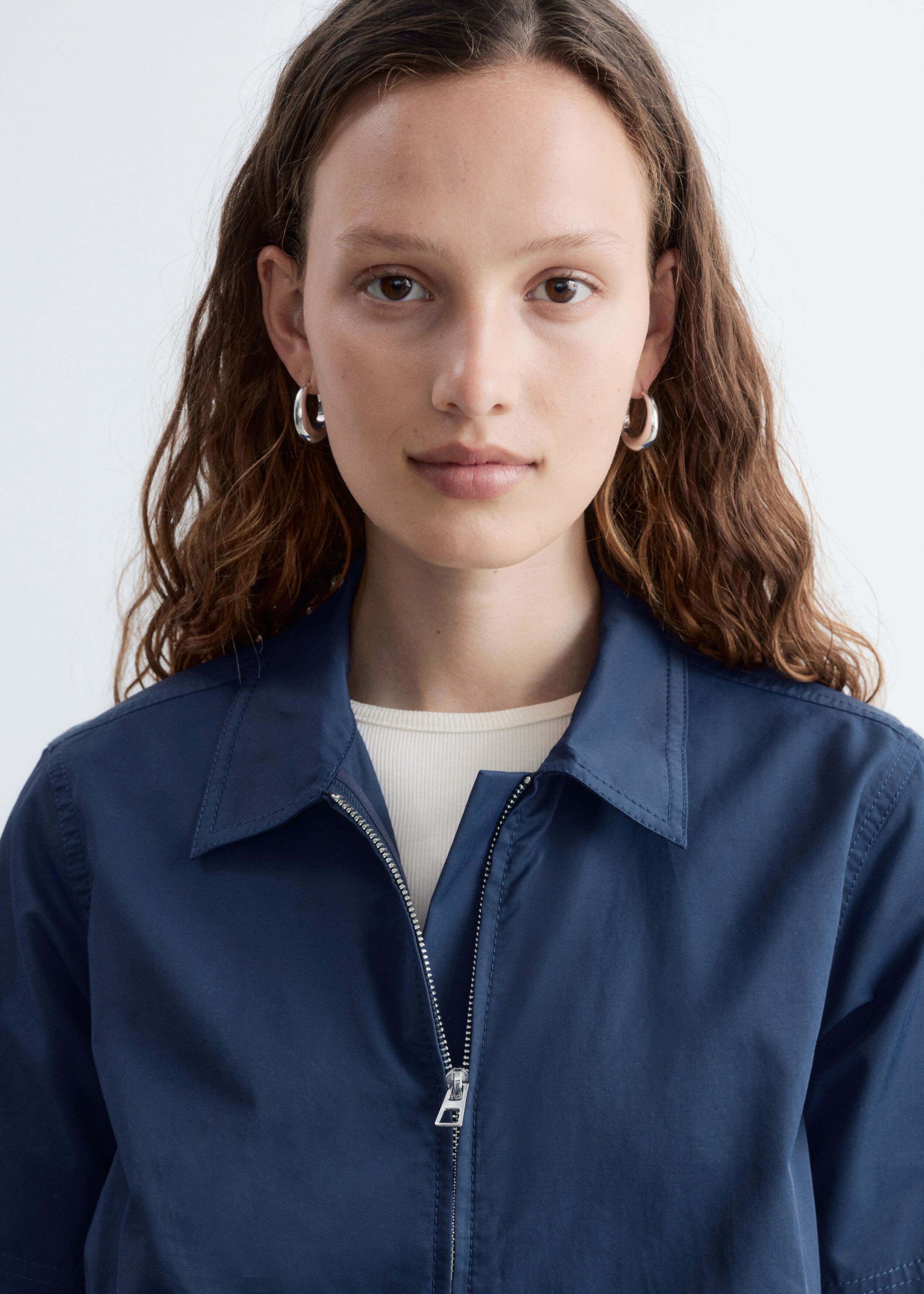 Zip Front Collar Shirt - Dark Blue - Still Life