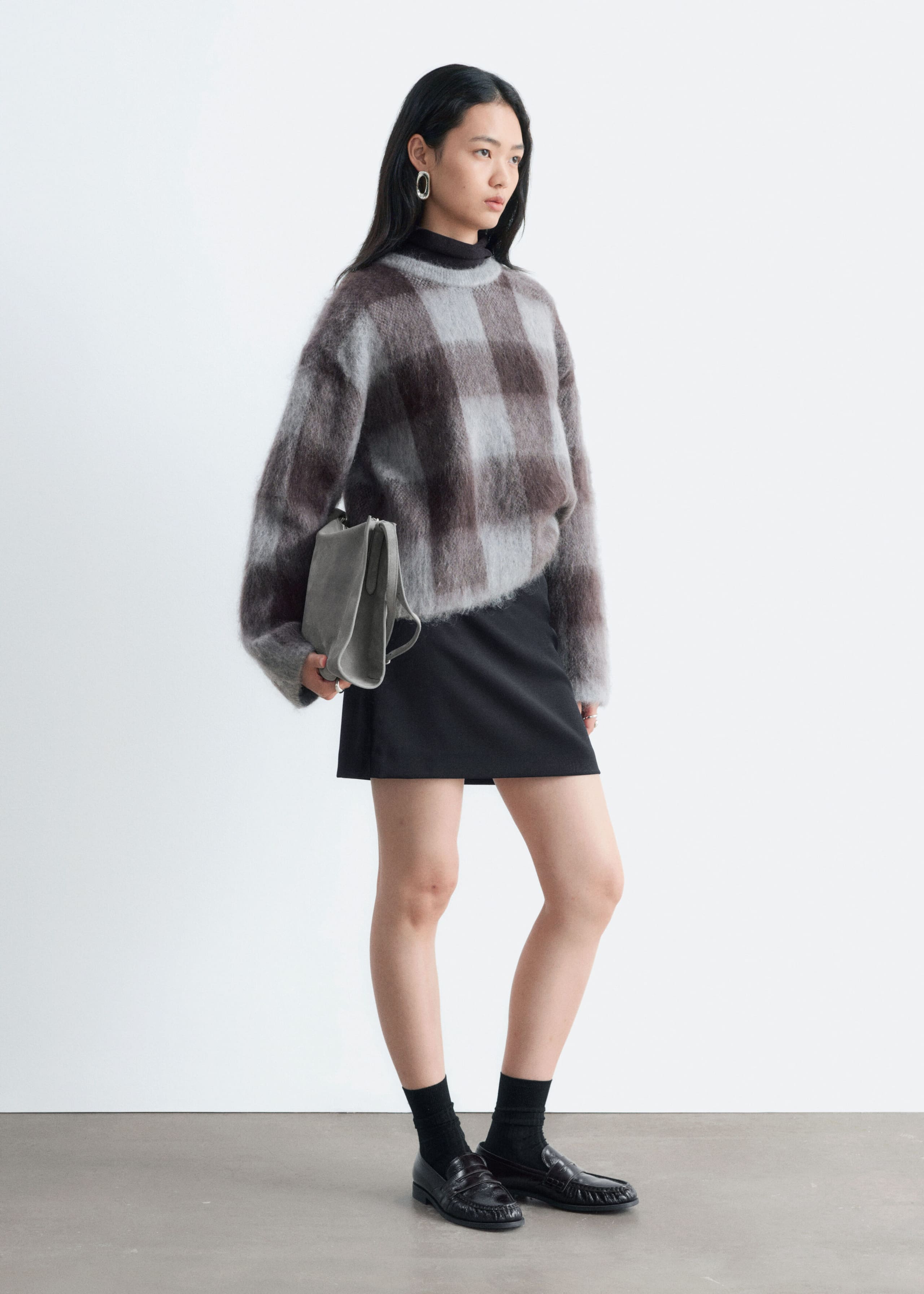 Mohair Blend Jumper - Grey/Checked - Lookbook