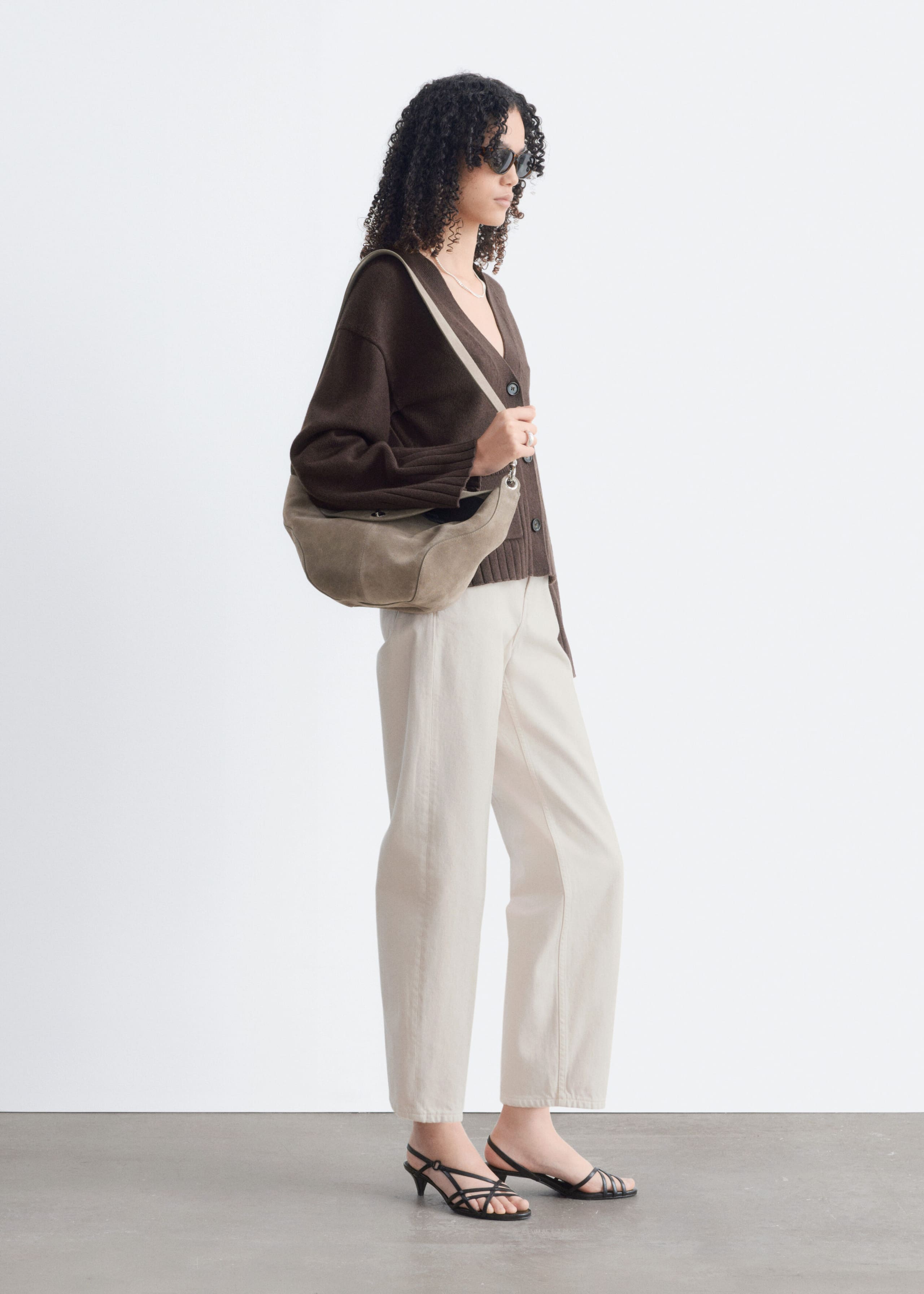 Tapered Knit Cardigan - Dark Brown - Lookbook